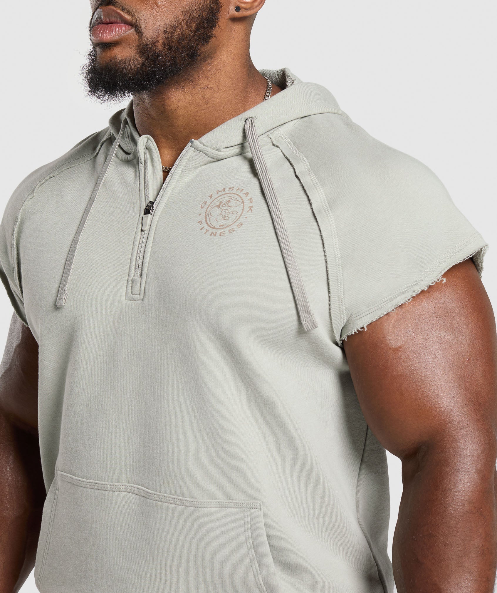 Gymshark Legacy 1/4 Zip Cap Sleeve Hoodie - Stone Grey - Image 6