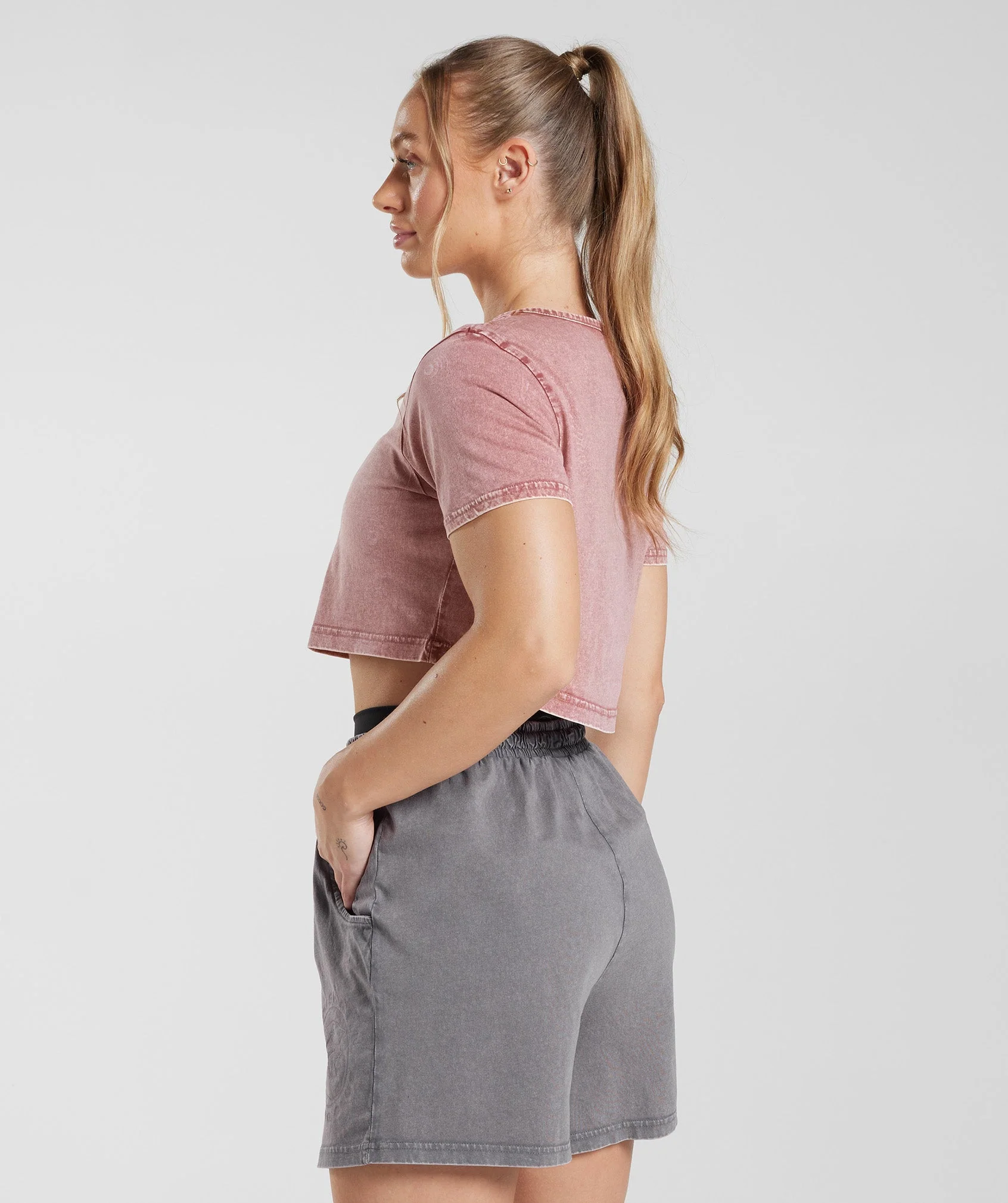 Gymshark Legacy Crop Top - Terracotta Pink/Acid Wash - Image 3