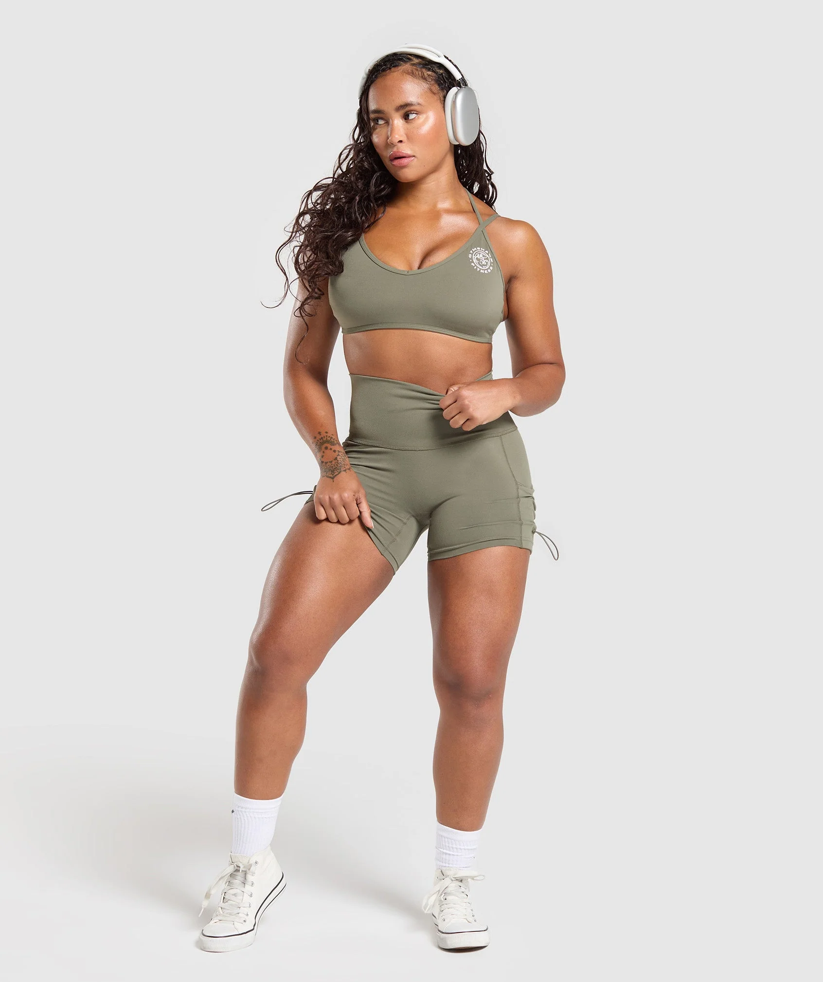 Gymshark Legacy Logo Tight Shorts - Base Green - Image 4