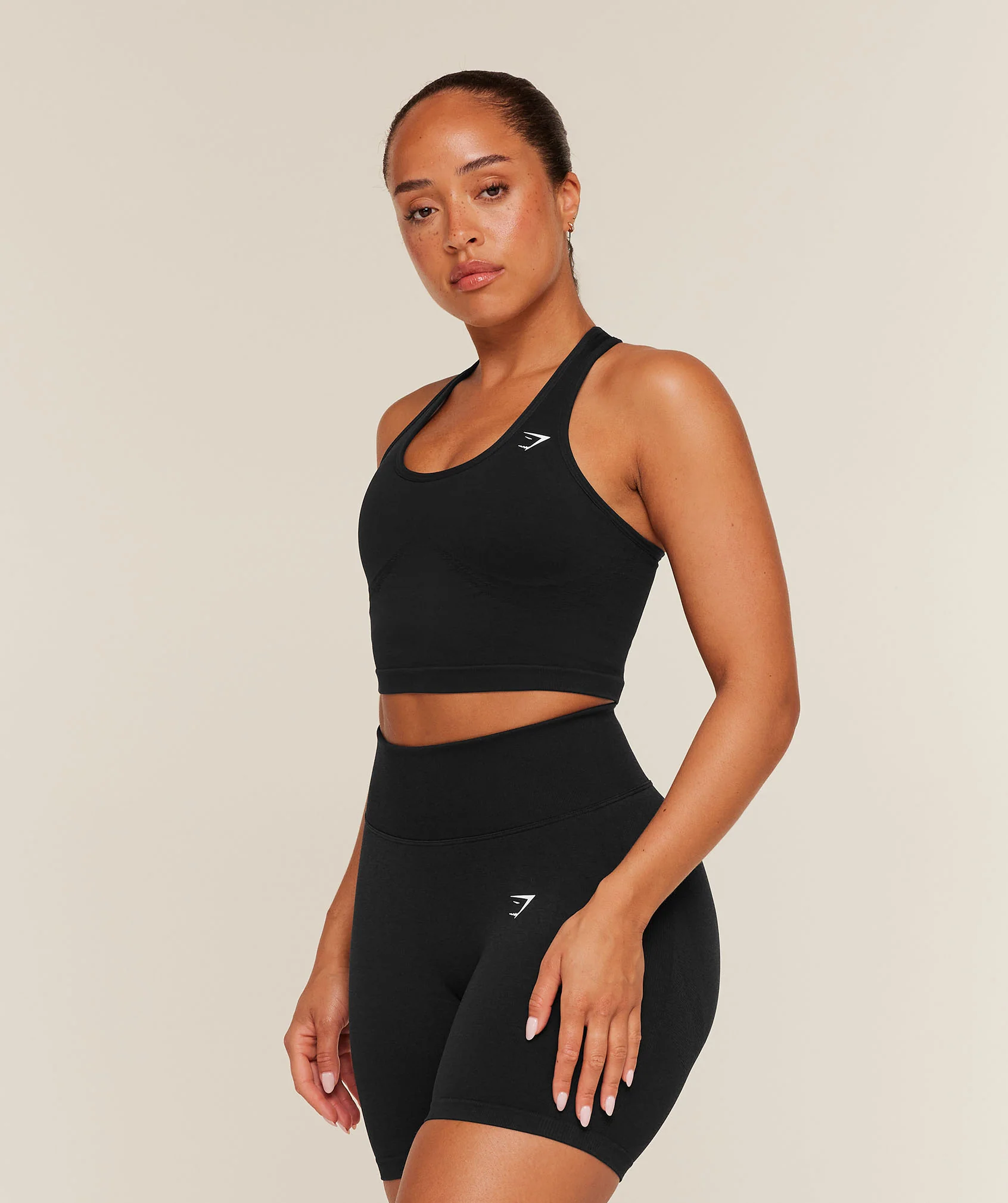 Gymshark Lift Seamless Midi Tank With Shelf - Black/Black Marl - Image 3