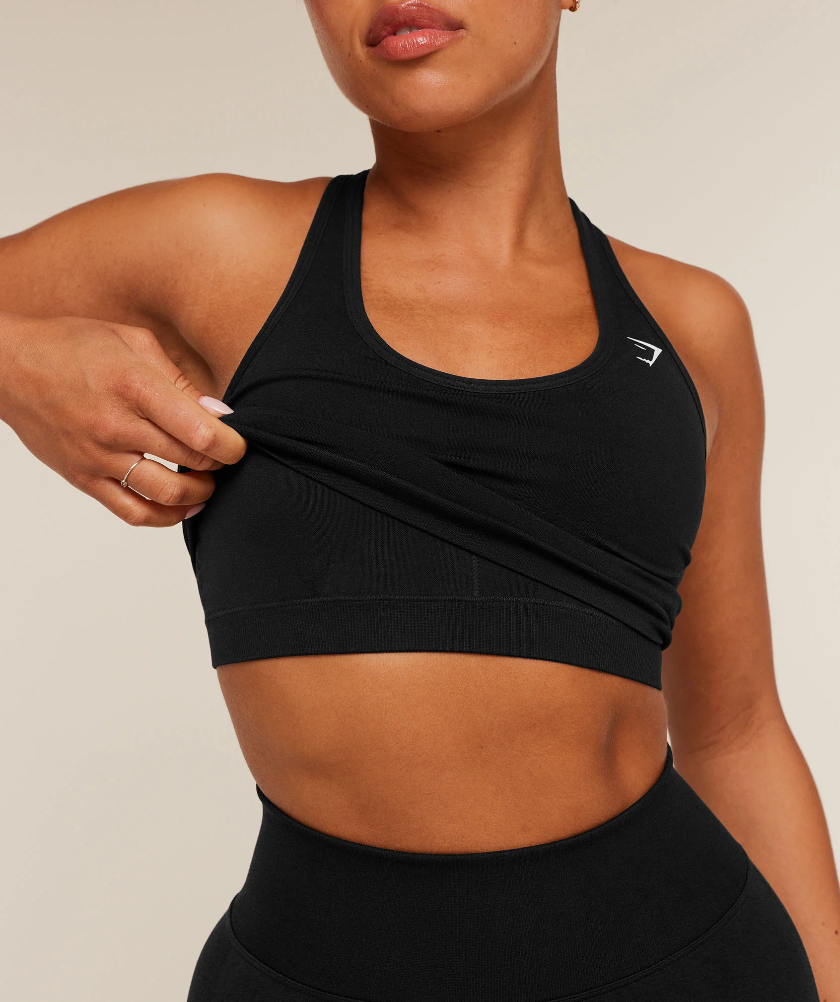 Gymshark Lift Seamless Midi Tank With Shelf - Black/Black Marl - Image 6