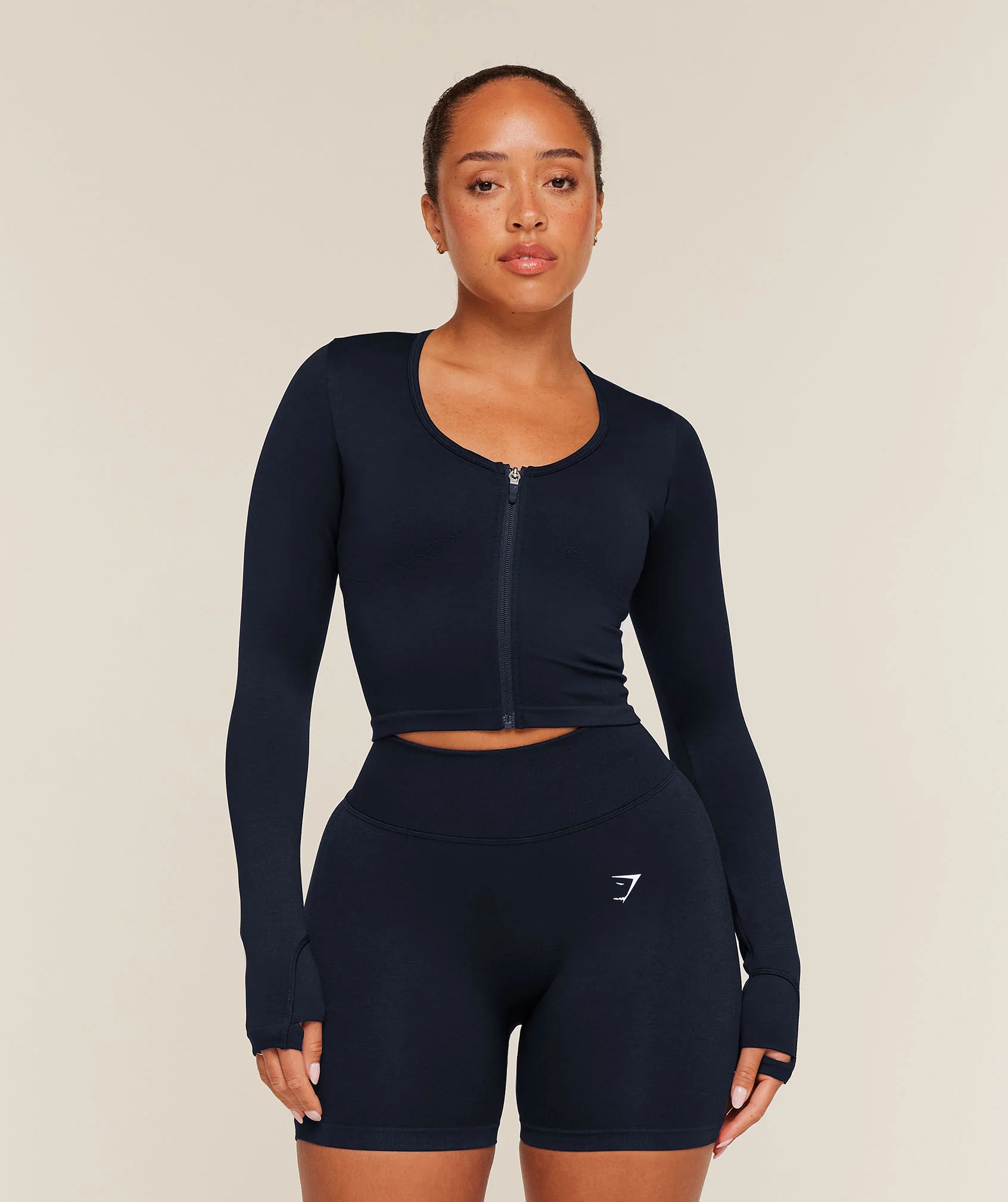 Gymshark Lift Seamless Zip Up Jacket - Midnight Blue/Black Marl