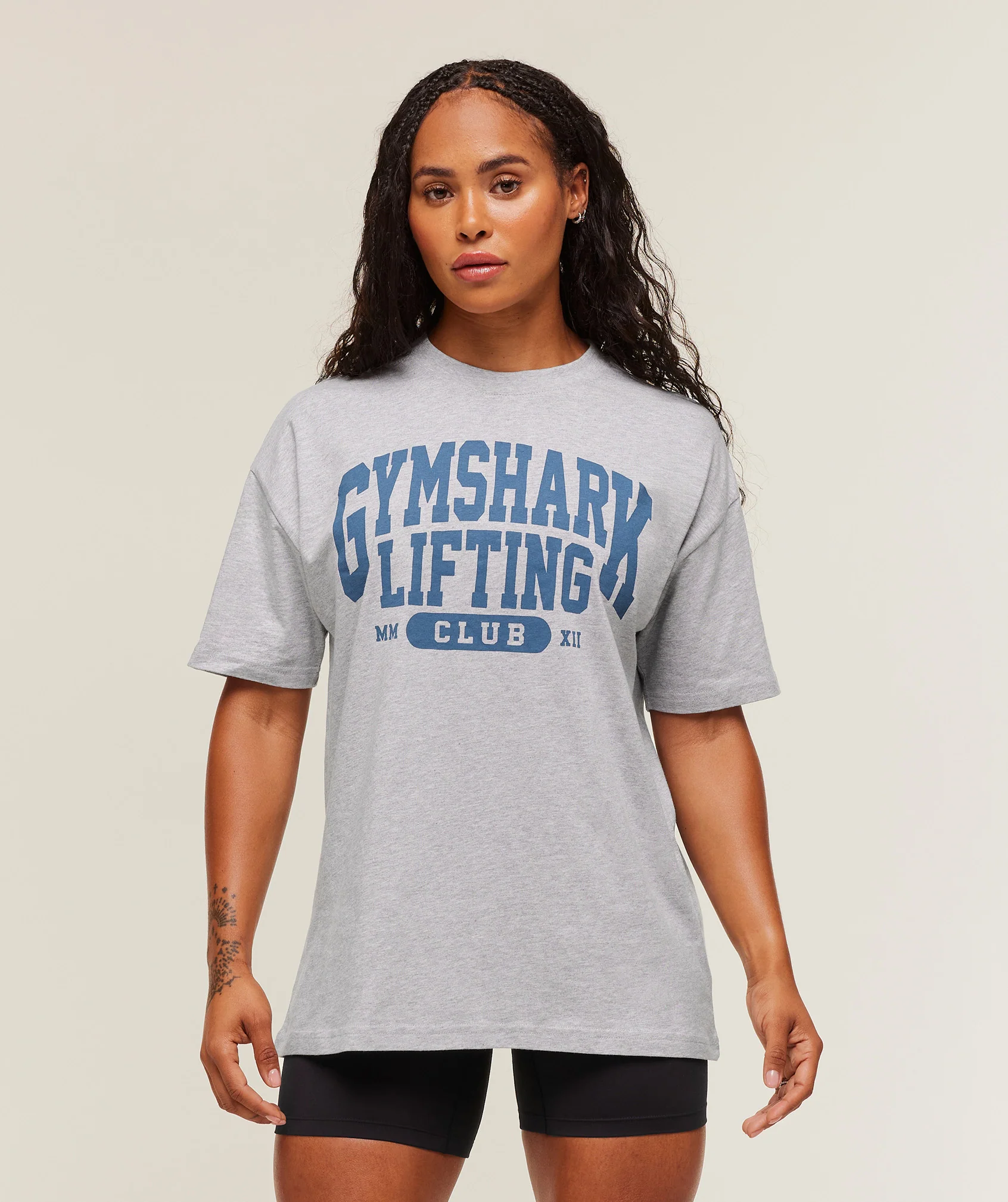 Gymshark Lifting Club Graphic Oversized T-Shirt - Light Grey Core Marl