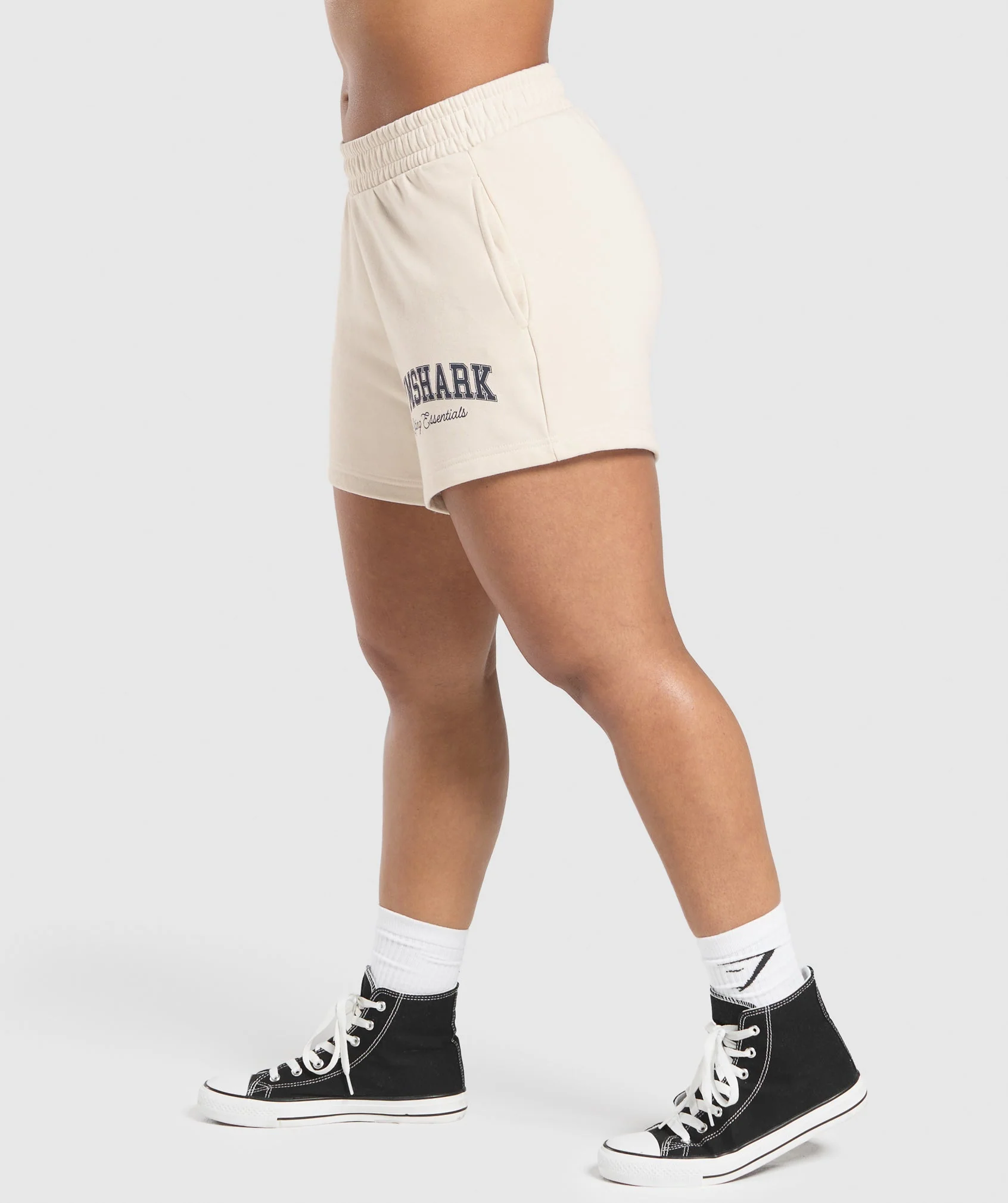 Gymshark Lifting Essentials Graphic Brushed 4' Shorts - Oat White - Image 3