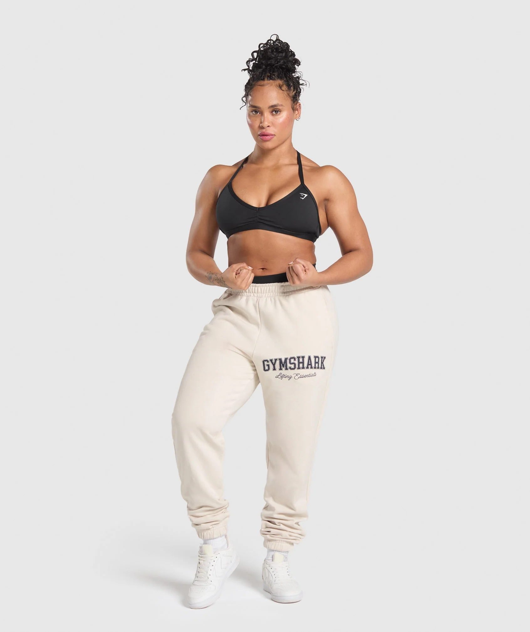 Gymshark Lifting Essentials Graphic Brushed Oversized Joggers - Oat White - Image 5