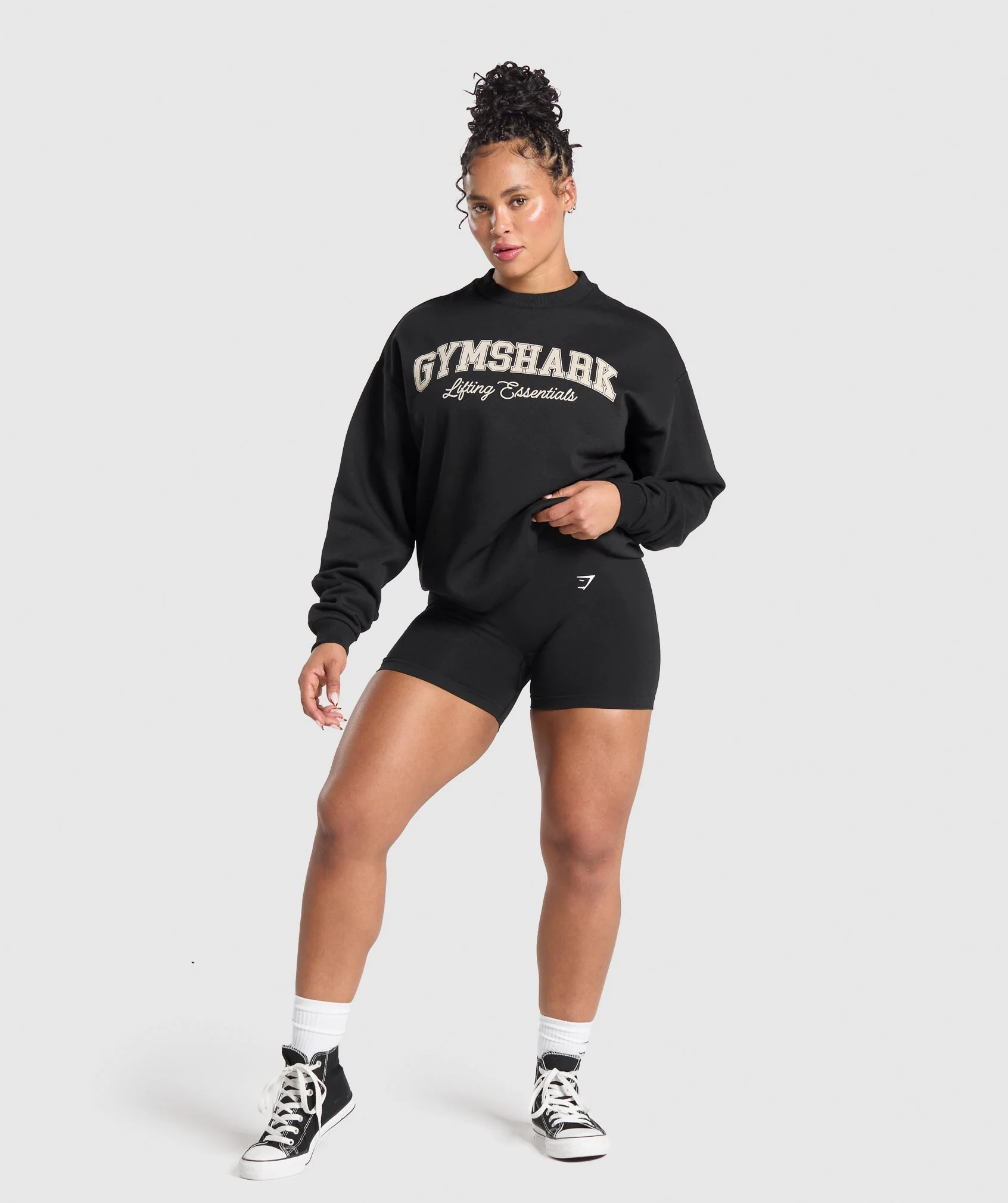 Gymshark Lifting Essentials Graphic Brushed Oversized Sweatshirt - Black - Image 4