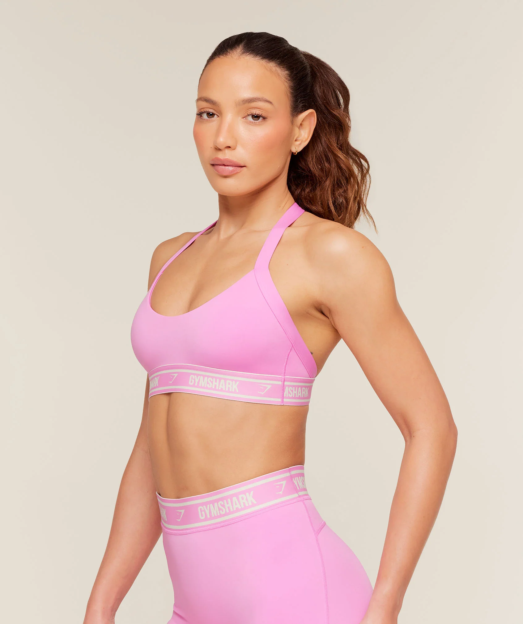Gymshark Light Support Halter Neck Logo Sports Bra - Focus Pink - Image 3