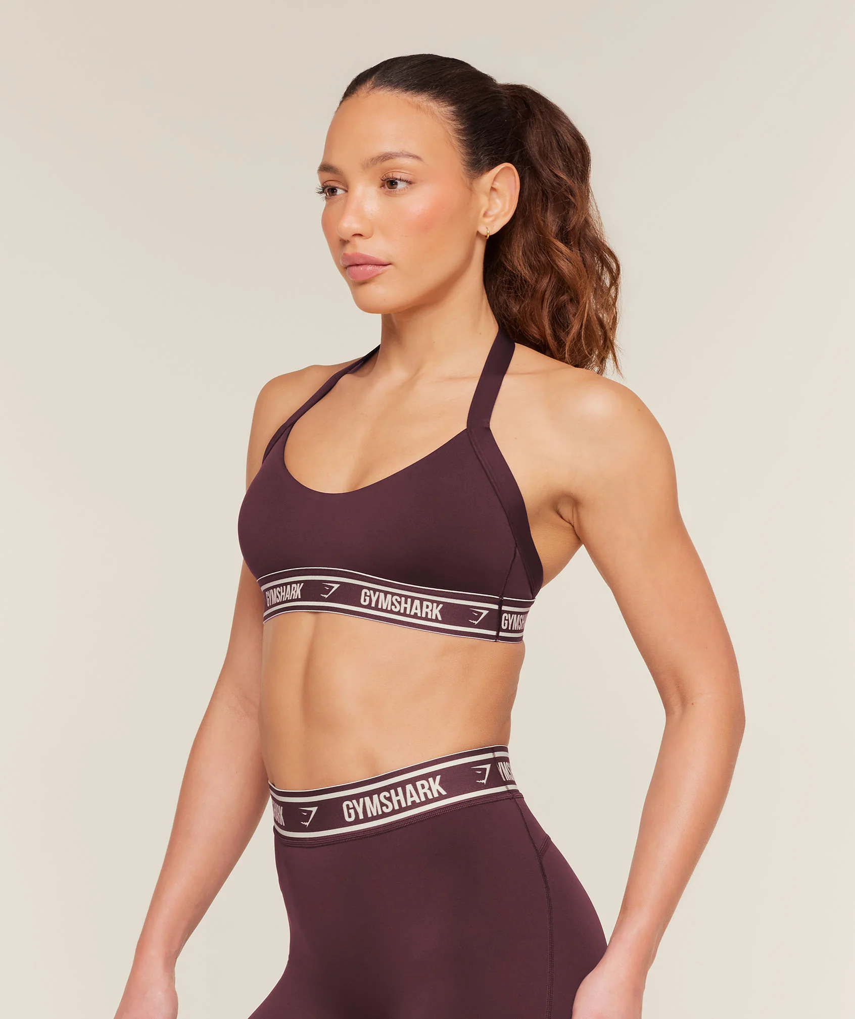 Gymshark Light Support Halter Neck Logo Sports Bra - Cherry Purple - Image 3