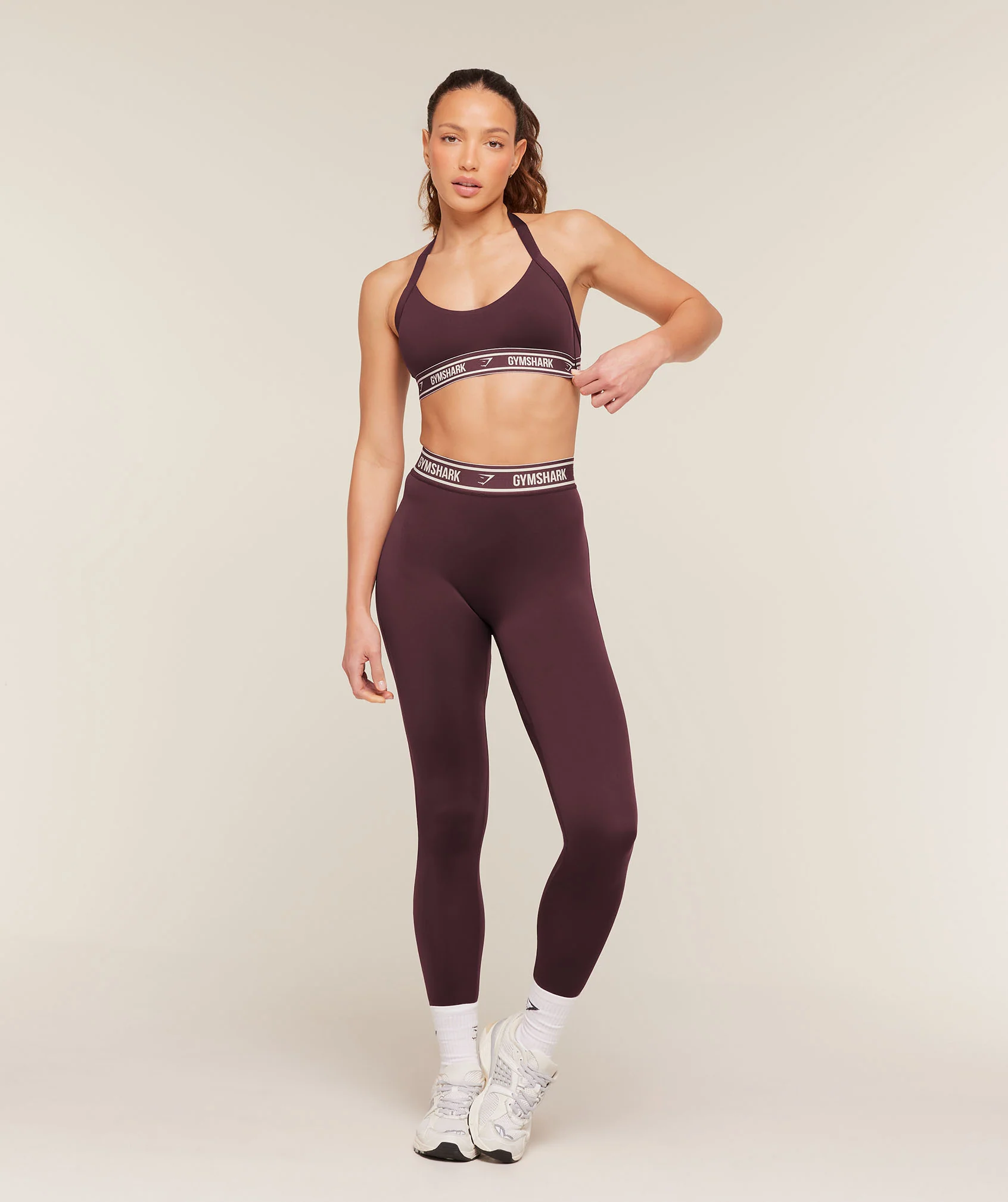 Gymshark Light Support Halter Neck Logo Sports Bra - Cherry Purple - Image 4