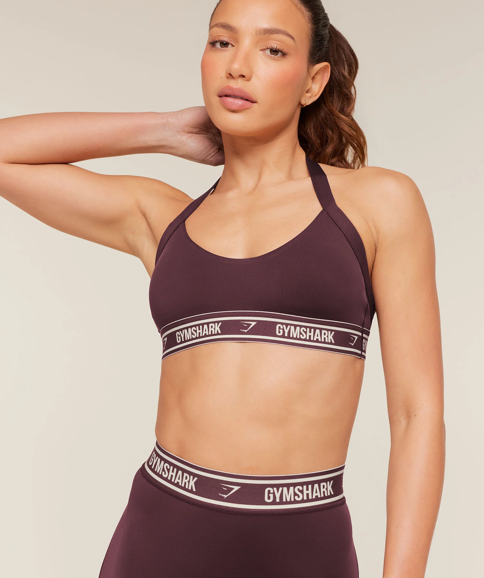 Gymshark Light Support Halter Neck Logo Sports Bra - Cherry Purple - Image 6