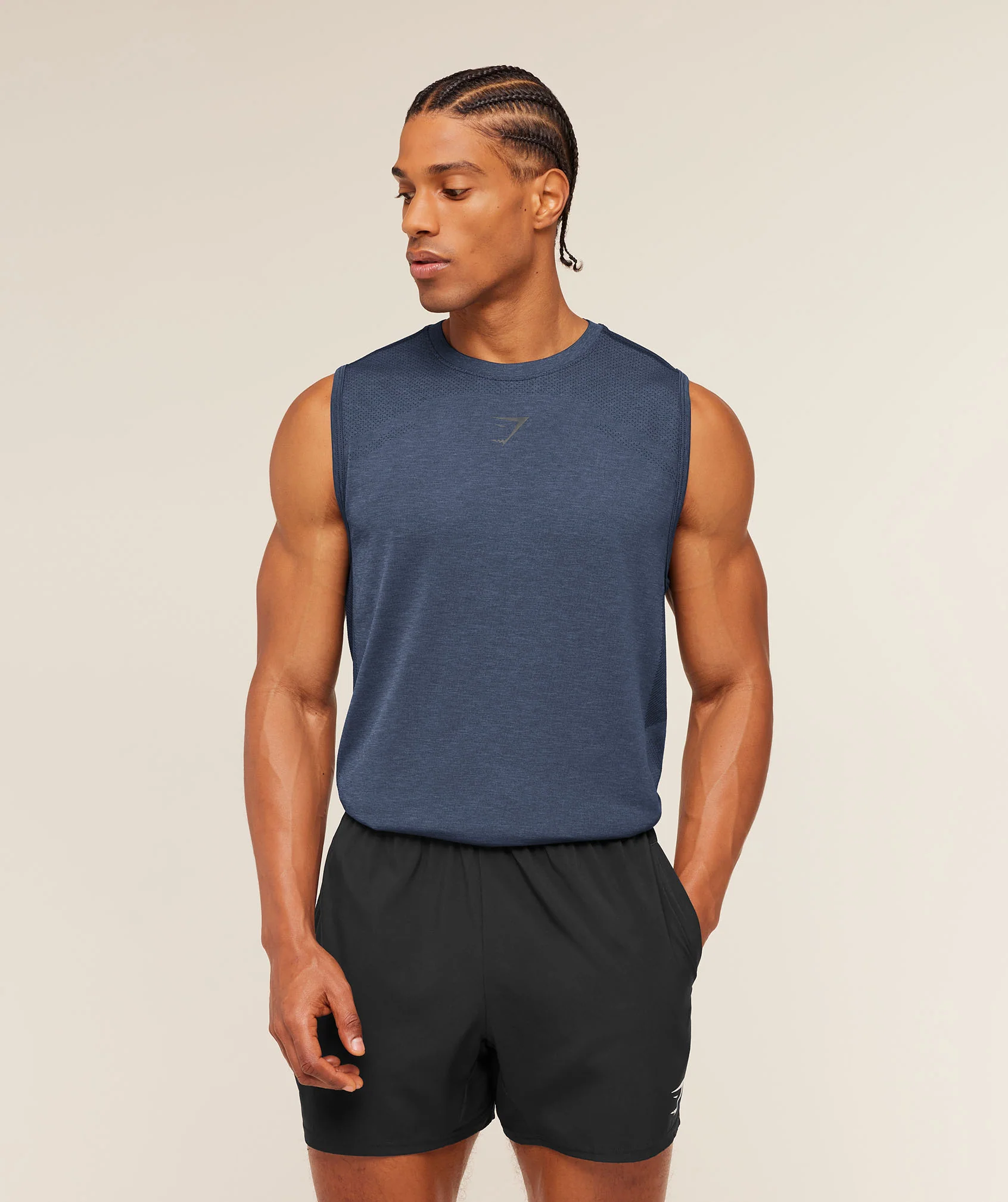 Gymshark Lightweight Seamless Tank - Heavy Blue/Marl