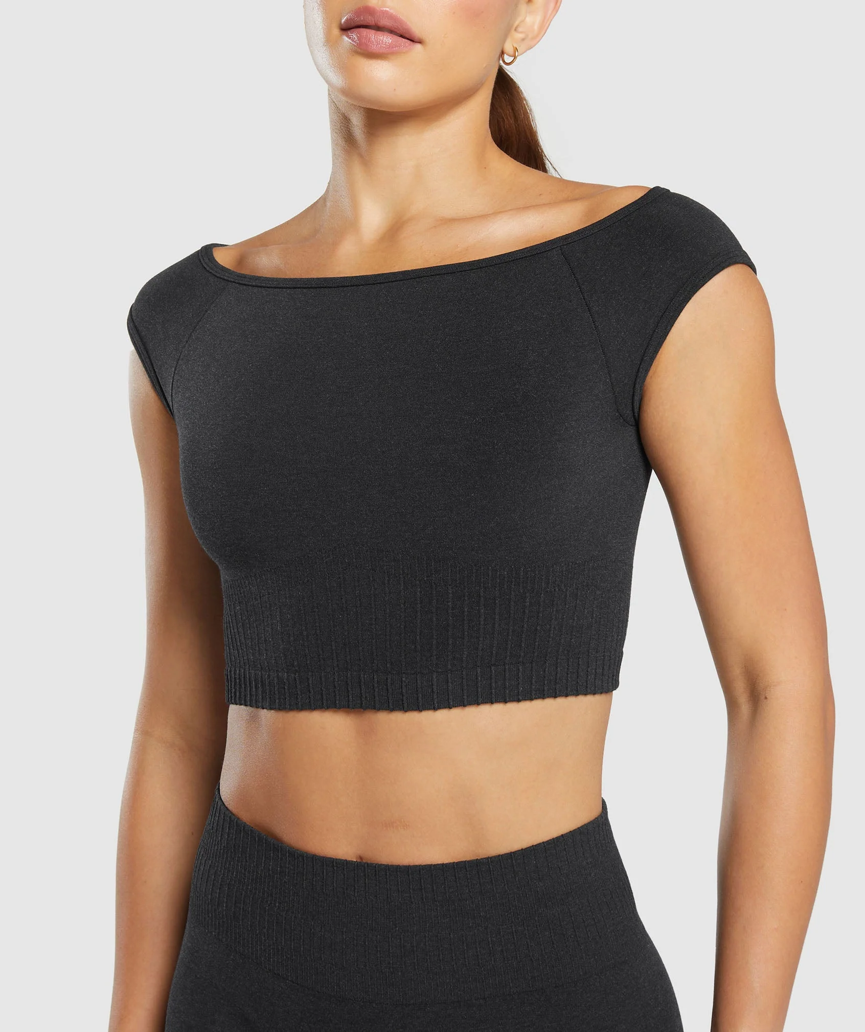 Gymshark Luxe Seamless Boat Neck Crop Top - Coal Marl - Image 6
