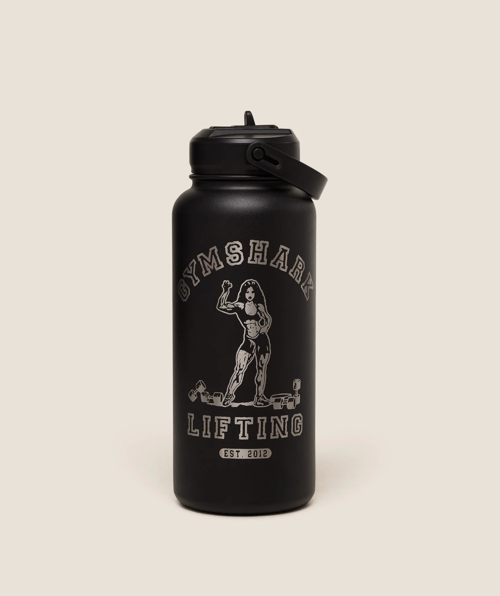 Gymshark Metal Insulated 1L Bottle with Straw - Black