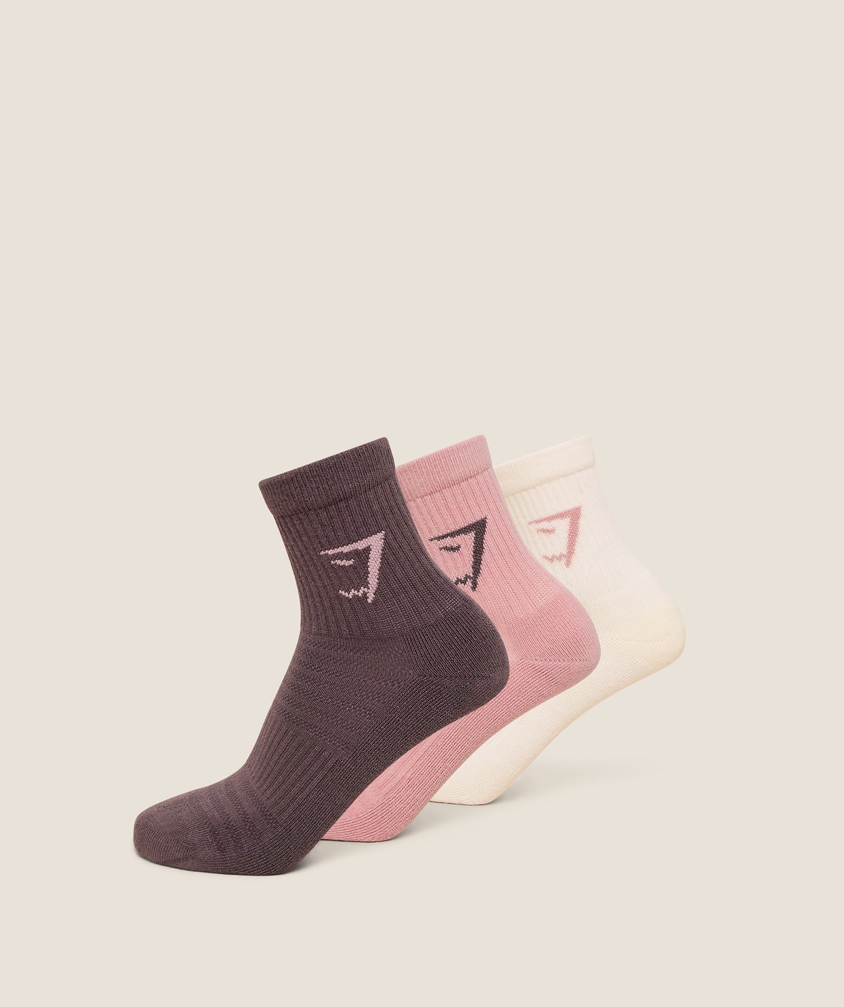 Gymshark Midi Socks 3pk -  Soft White /  Light Pink /  Cool Brown