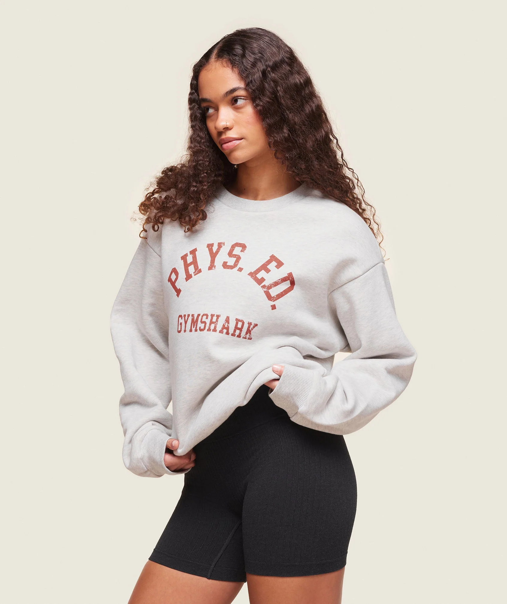 Gymshark Phys Ed Crew Neck Sweatshirt - Light Grey Core Marl - Image 3