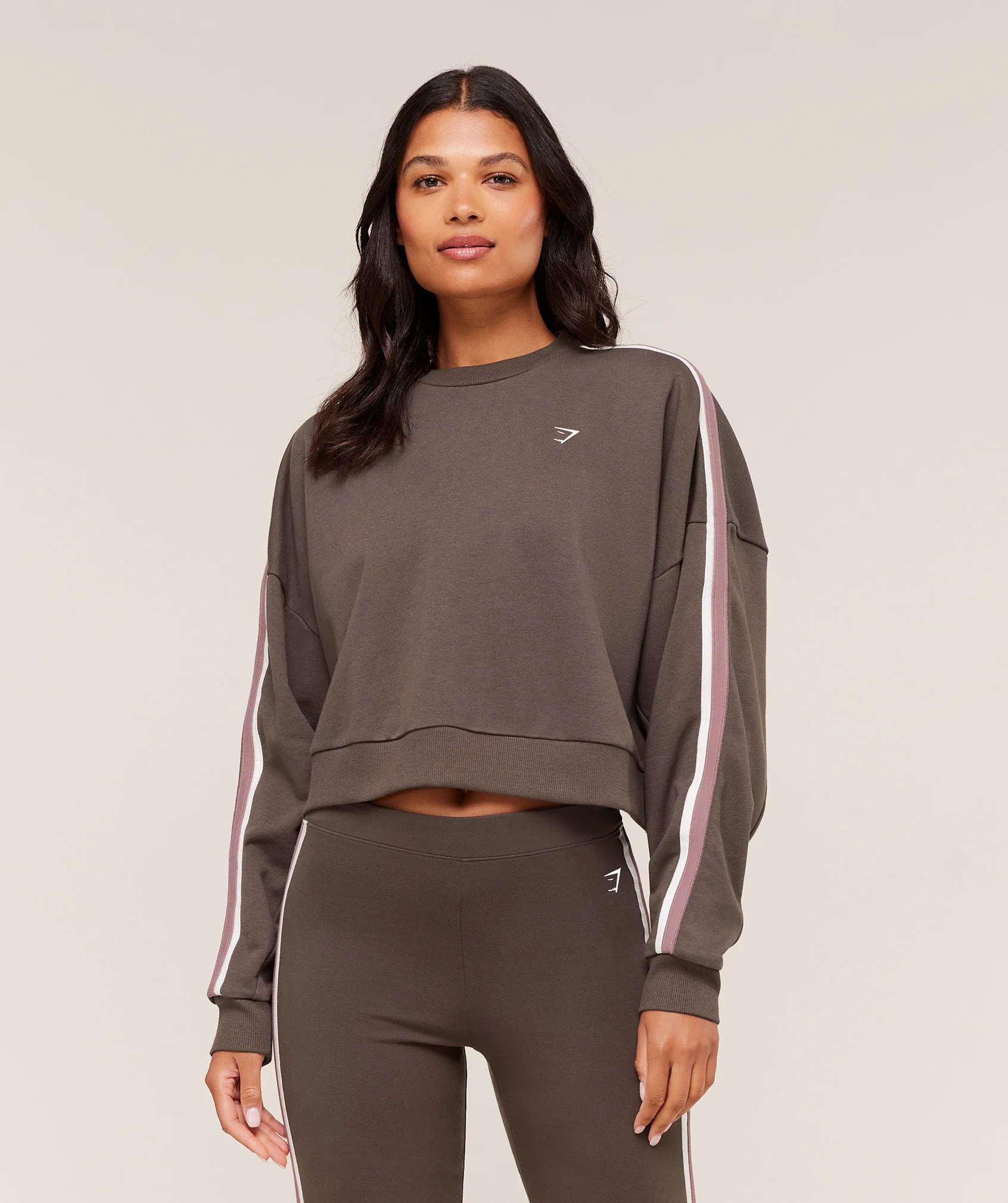 Gymshark Piping Midi Crew Neck - Walnut Brown/Chestnut Pink/Soft White