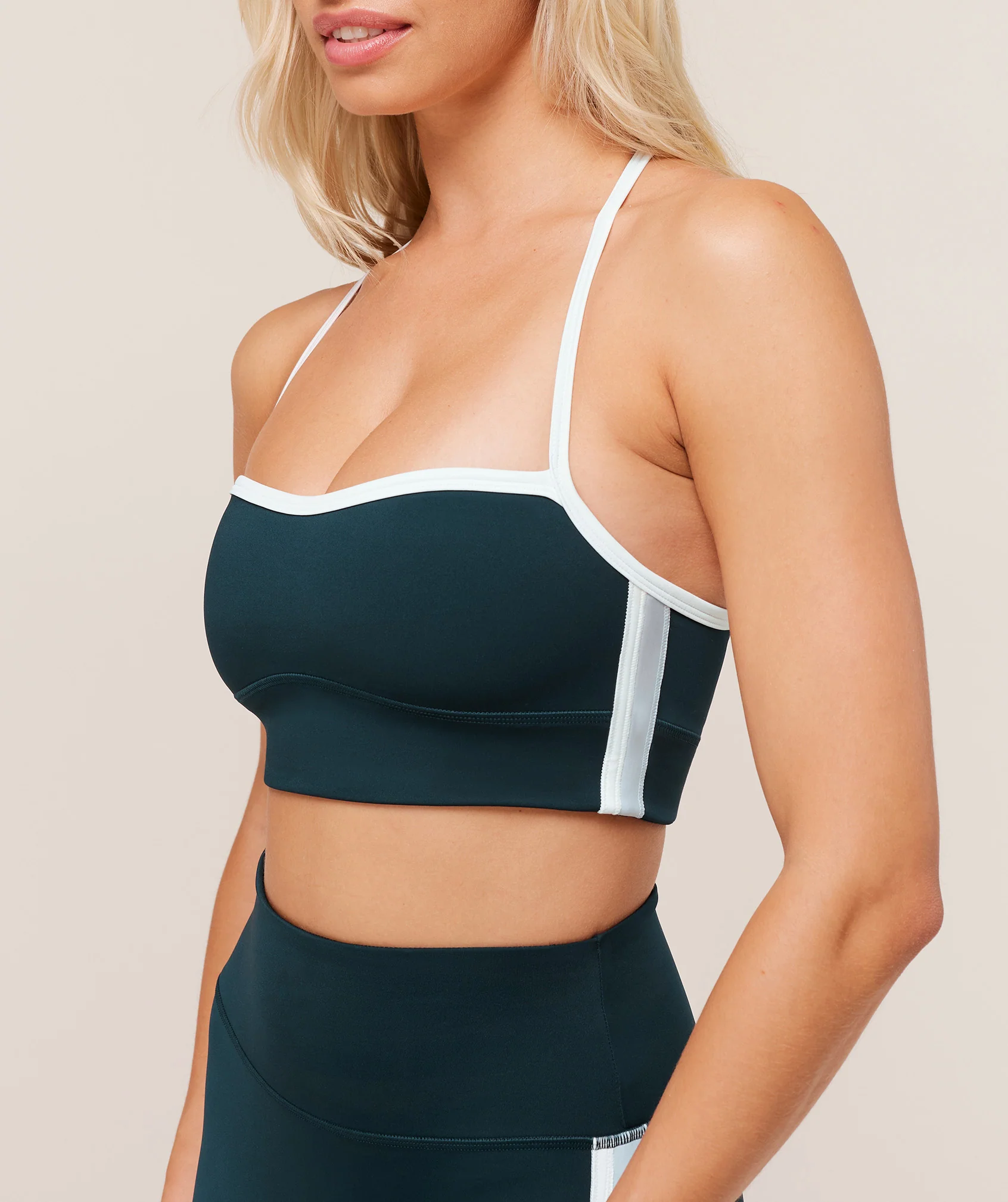 Gymshark Piping Sports Bra - Deep Petrol Blue/Smoke Blue/Soft White - Image 3