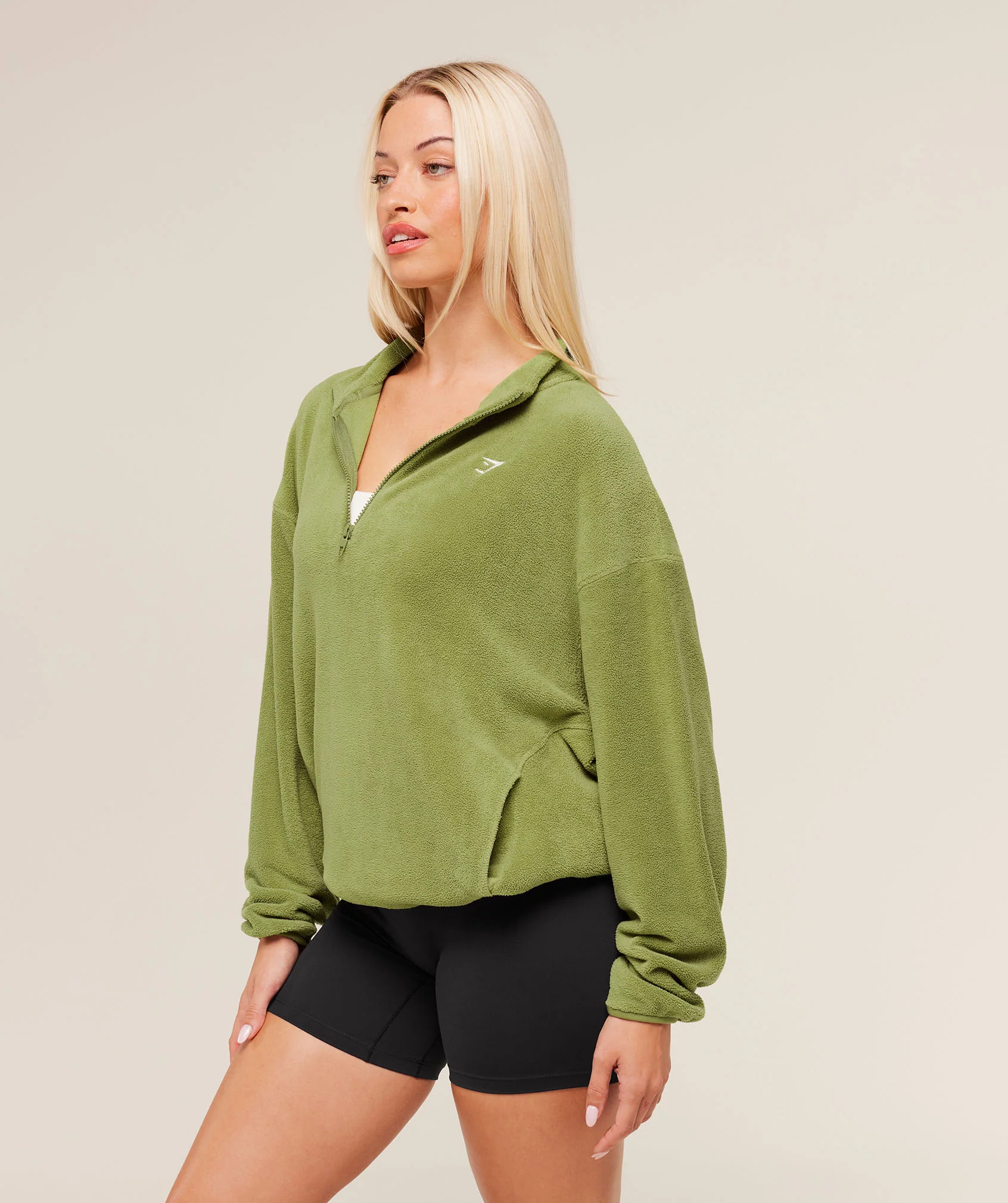 Gymshark Polar Fleece 1/4 Zip - Khaki Green - Image 3