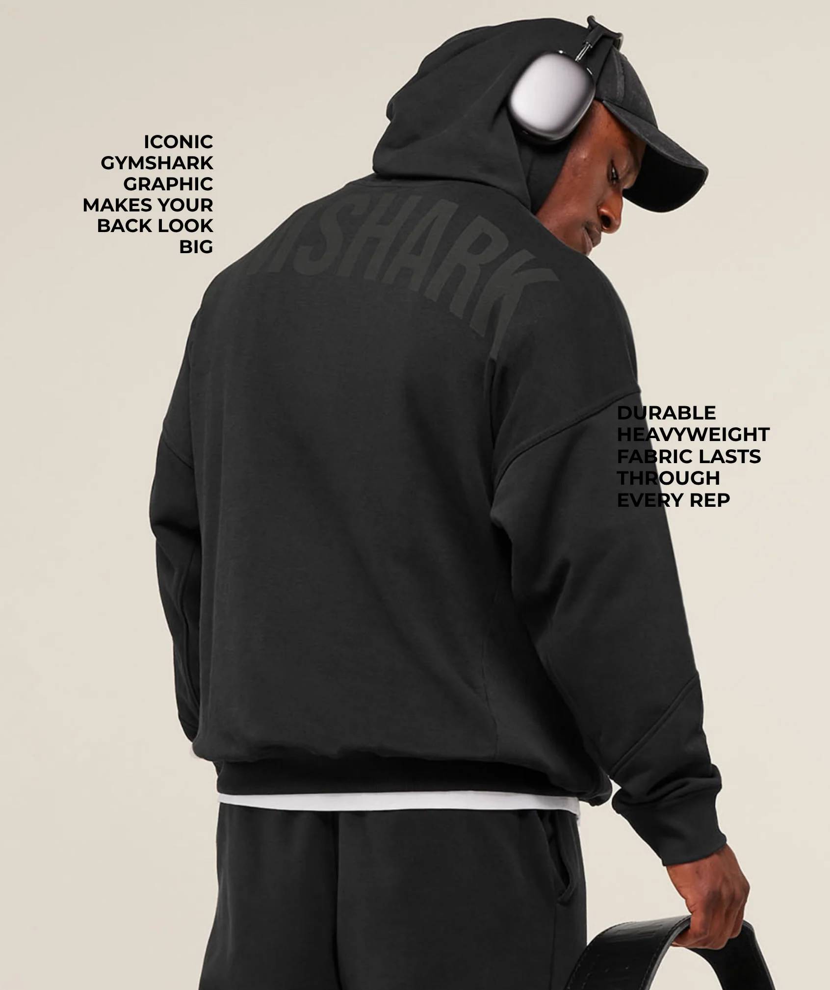 Gymshark Power Oversized Hoodie - Black/Asphalt Grey - Image 2