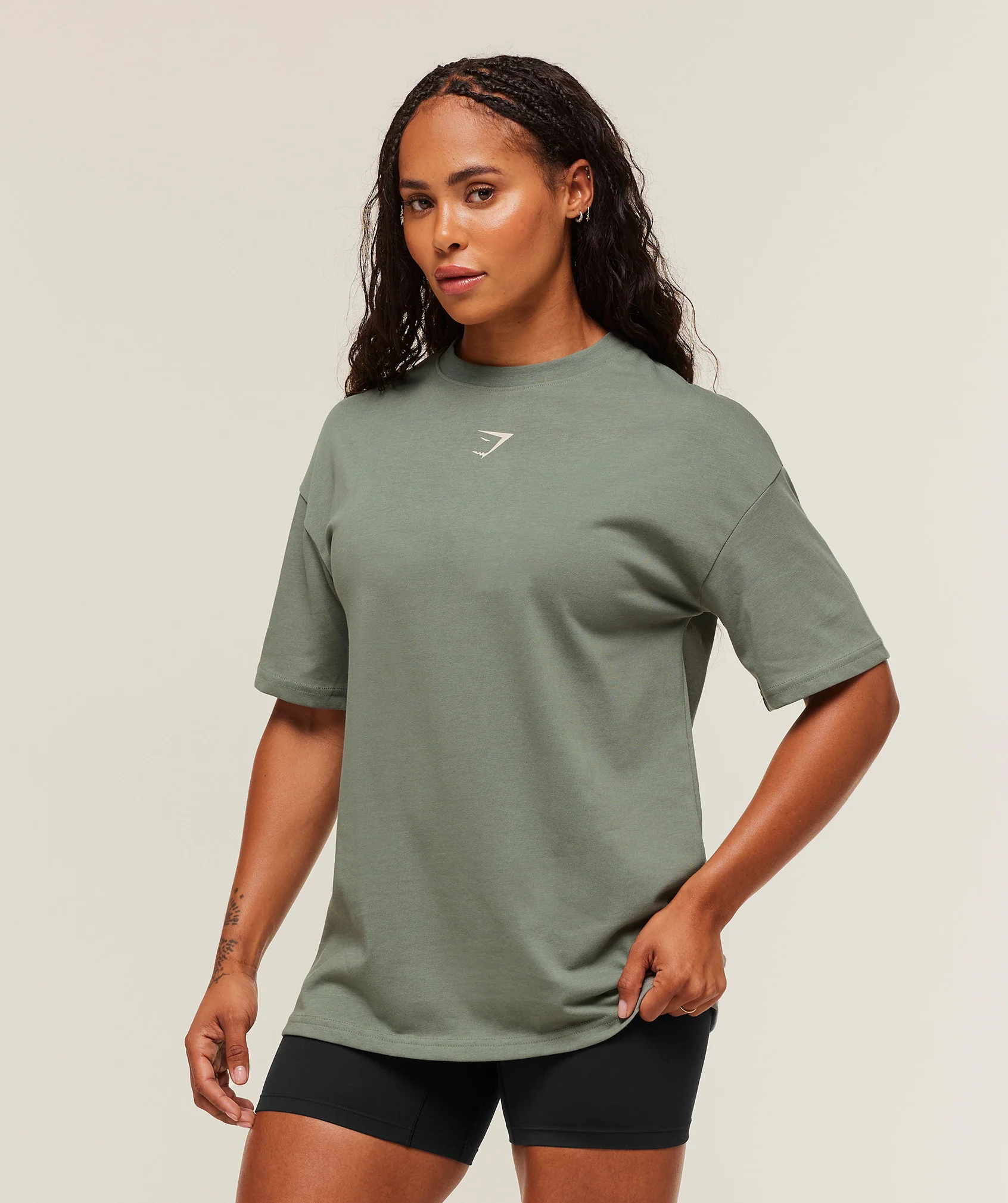 Gymshark GS Power Oversized T-Shirt - Unit Green/Oat White - Image 2