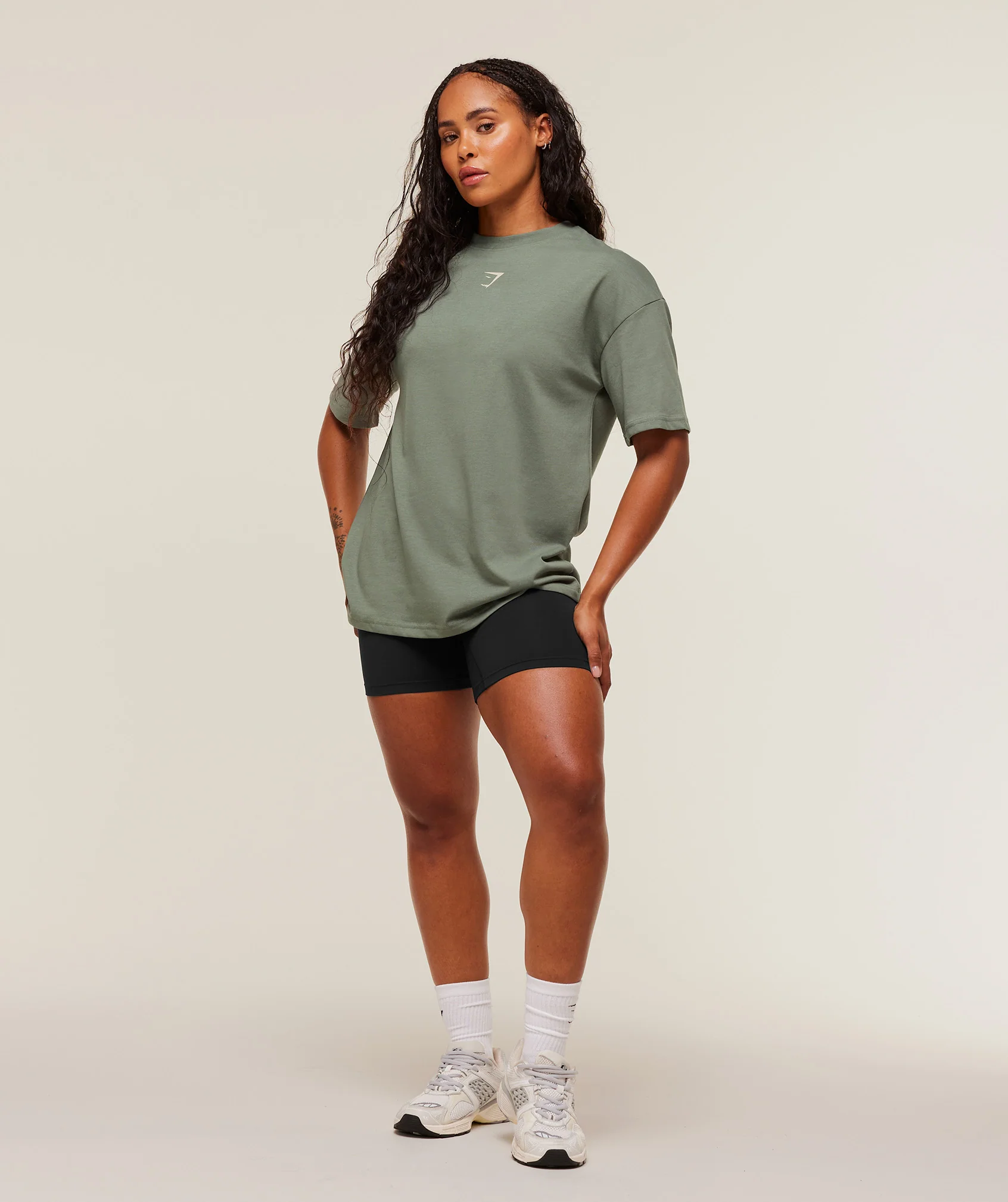 Gymshark GS Power Oversized T-Shirt - Unit Green/Oat White - Image 4