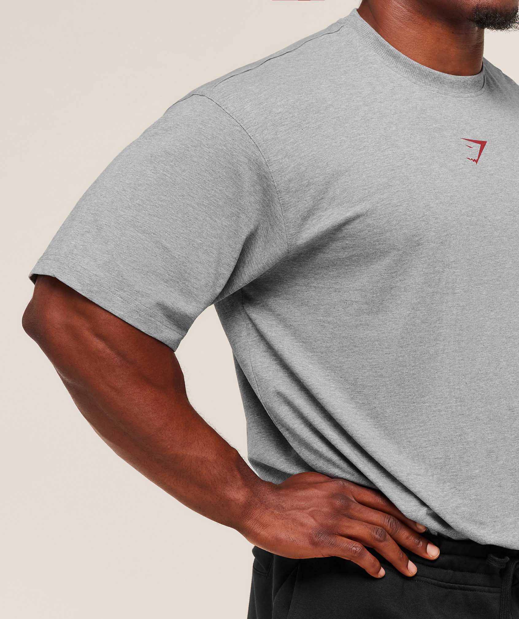 Gymshark Power T-Shirt - Charcoal Core Marl/Sets Red - Image 5