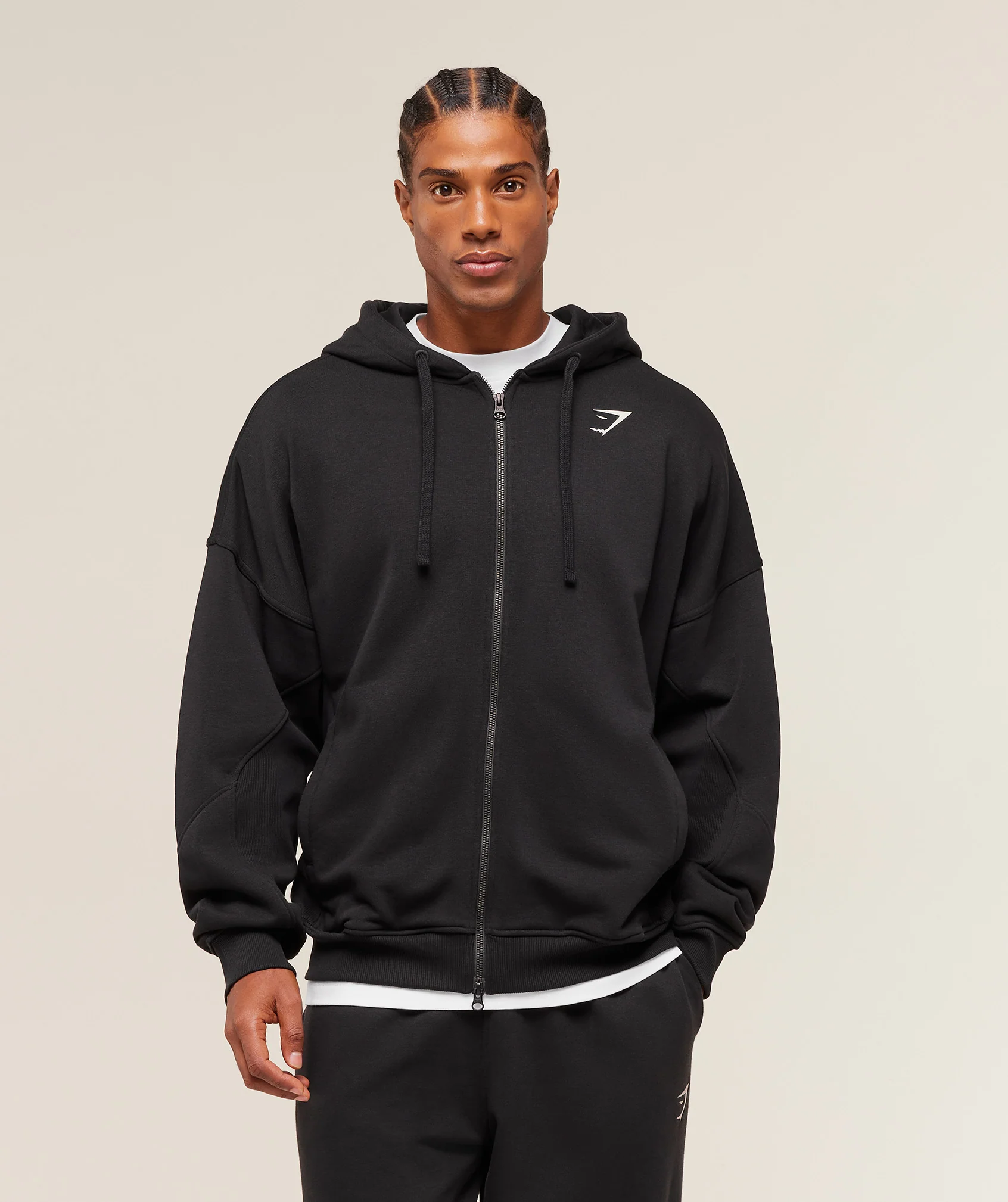 Gymshark Power Zip Up Hoodie - Black/Oat White - Image 2