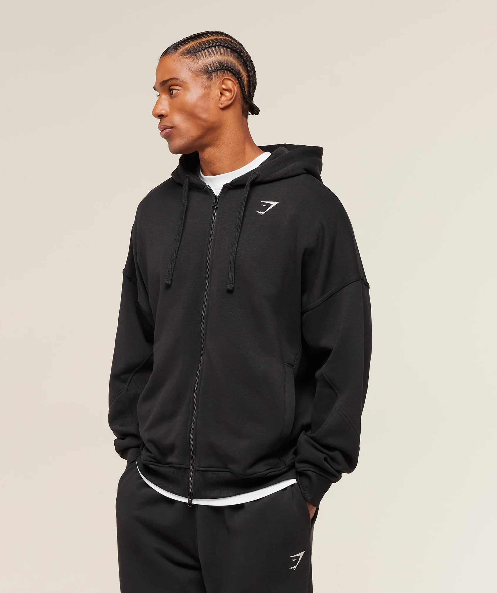 Gymshark Power Zip Up Hoodie - Black/Oat White - Image 3