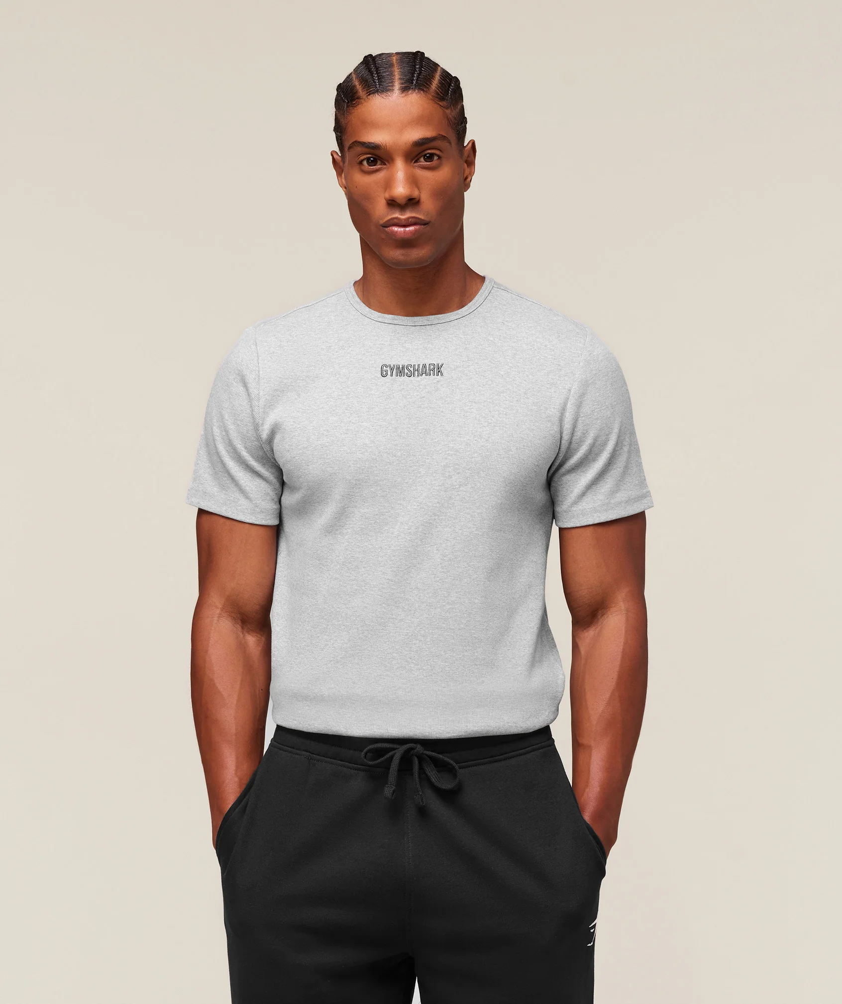 Gymshark Premium Ribbed T-Shirt - Light Grey Core Marl - Image 5
