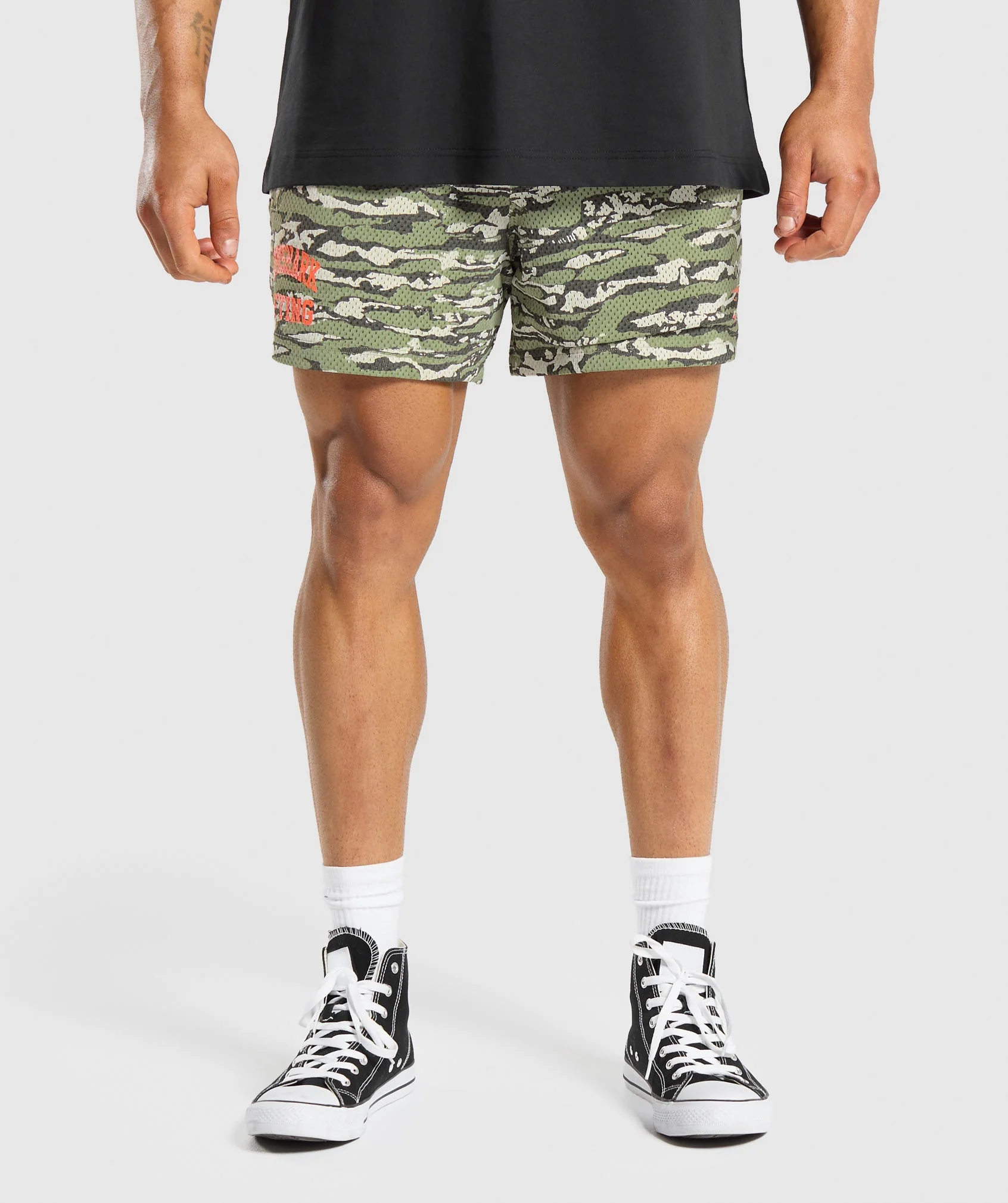 Gymshark Printed Lifting Mesh 5" Shorts - Natural Sage Green