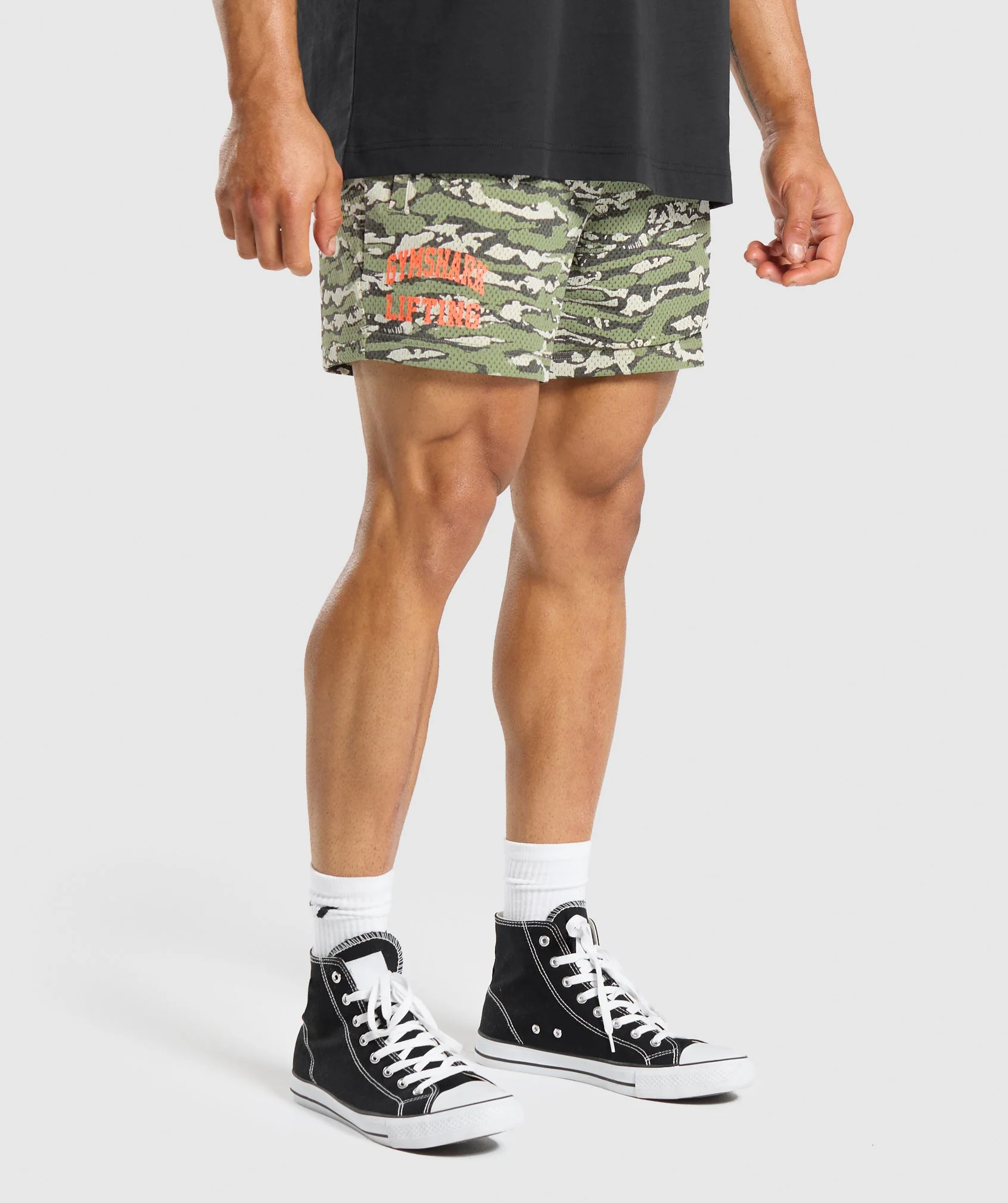 Gymshark Printed Lifting Mesh 5" Shorts - Natural Sage Green - Image 3