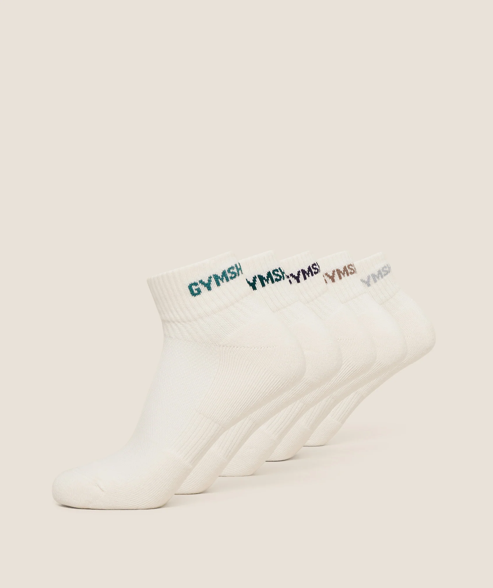 Gymshark Quarter Socks 5pk - Weighted Teal/Vintage Teal/Soft Brown/Mushroom Grey/Midnight Purple - Image 2