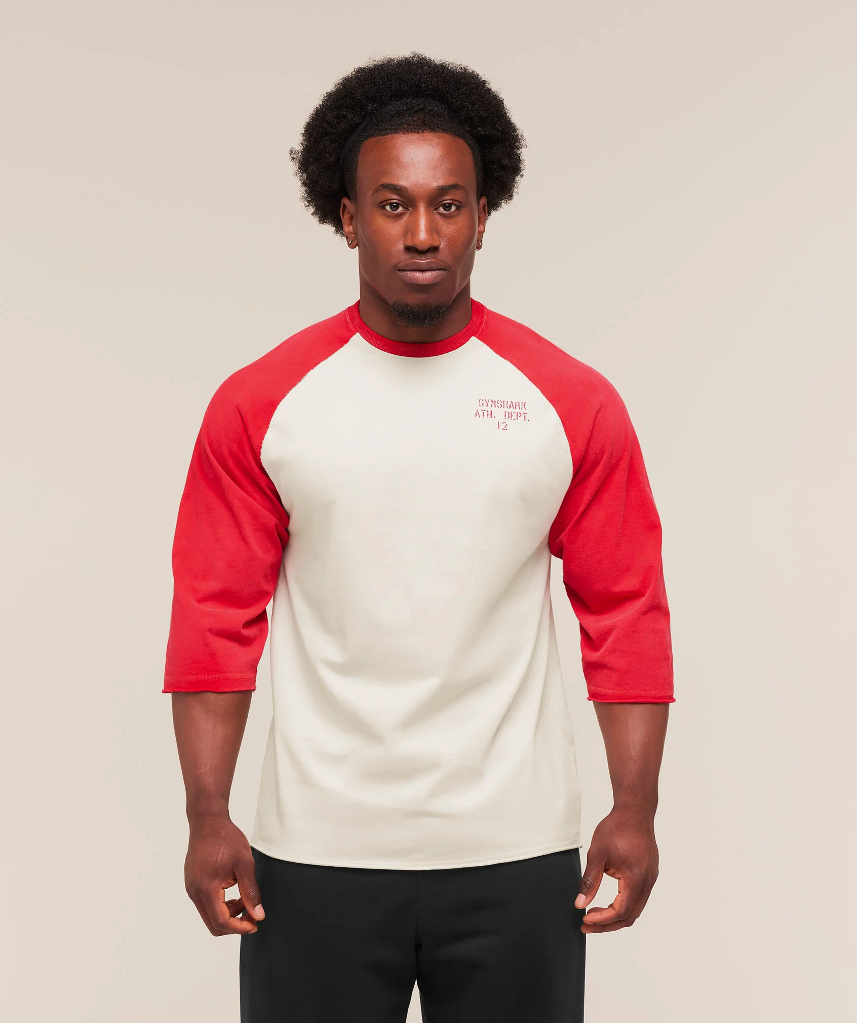 Gymshark Retro Collegiate 3/4 Sleeve T-Shirt - Tinted White/Athletic Red