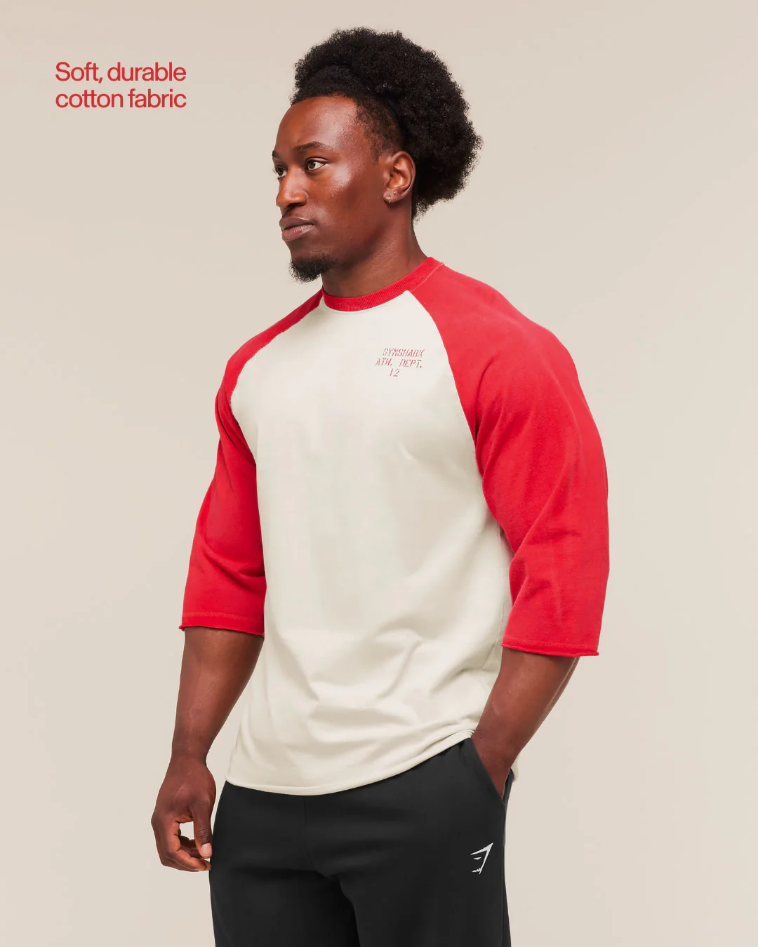 Gymshark Retro Collegiate 3/4 Sleeve T-Shirt - Tinted White/Athletic Red - Image 3