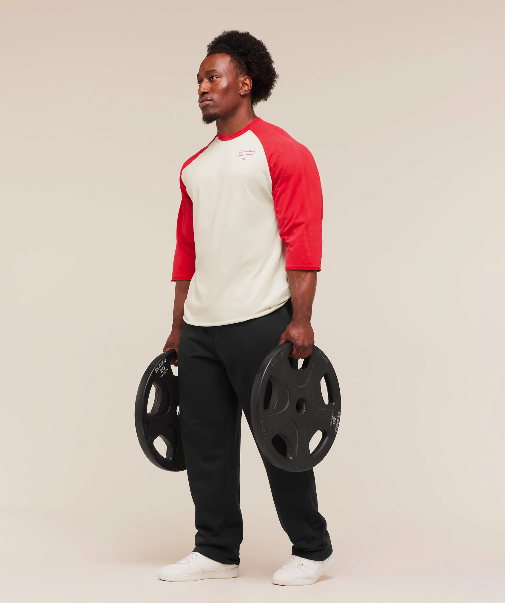 Gymshark Retro Collegiate 3/4 Sleeve T-Shirt - Tinted White/Athletic Red - Image 4