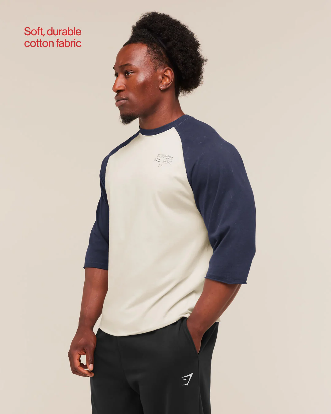Gymshark Retro Collegiate 3/4 Sleeve T-Shirt - Tinted White/Heavy Blue - Image 3
