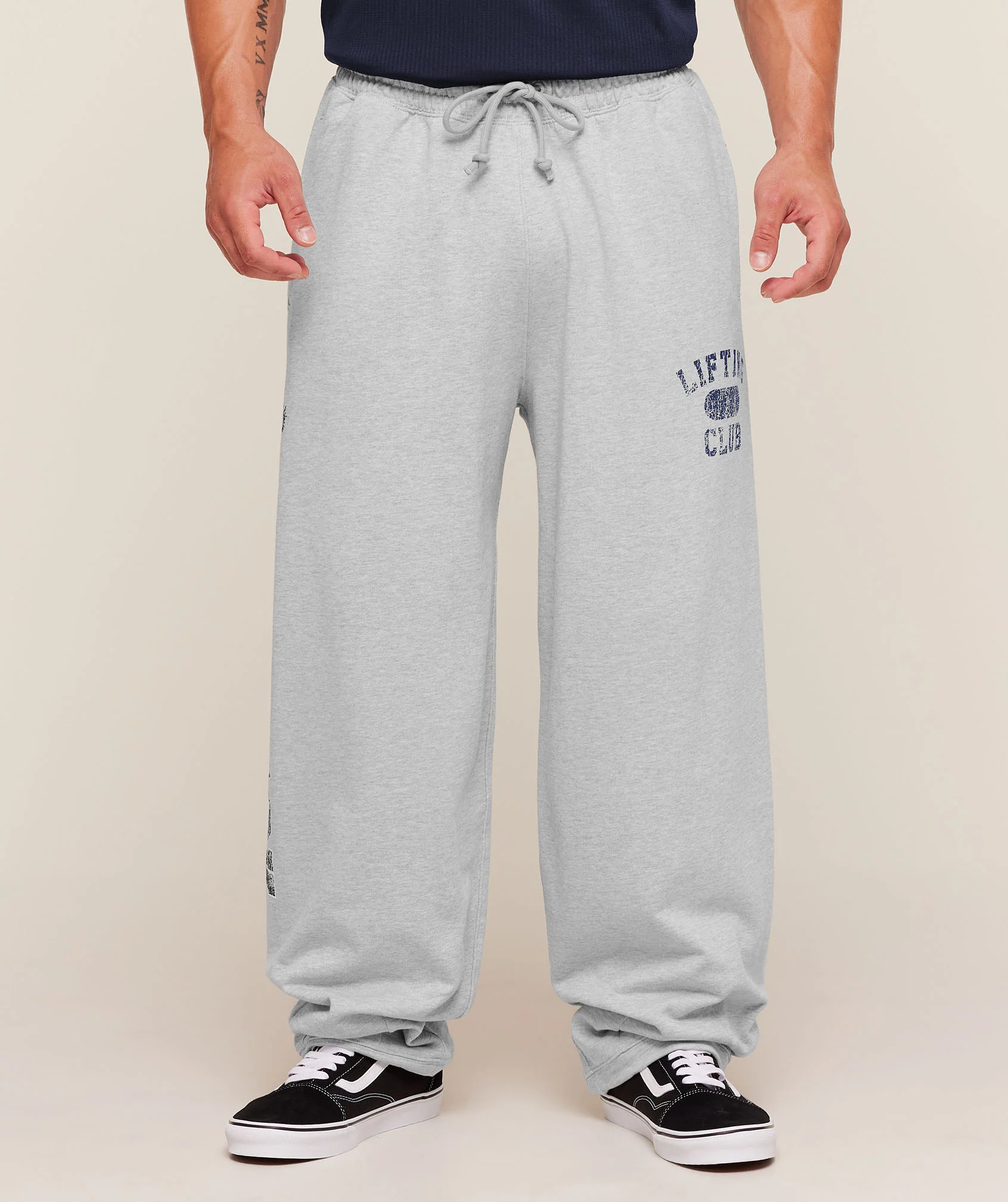Gymshark Retro Collegiate Graphic Wide Leg Pants - Bros Soft Grey Marl