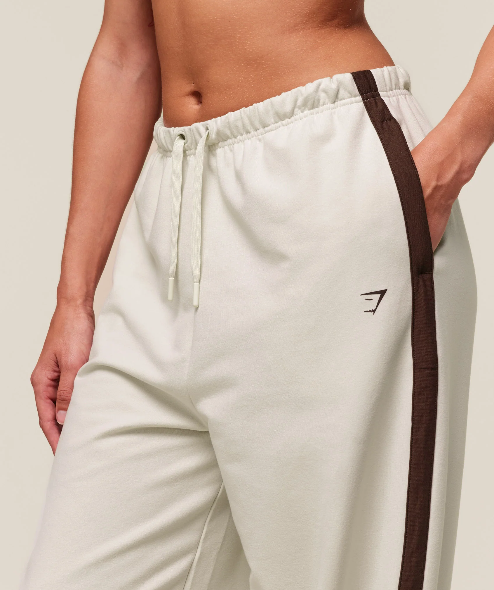 Gymshark Retro Stripe Snap Pants - Oat White/Archive Brown - Image 5