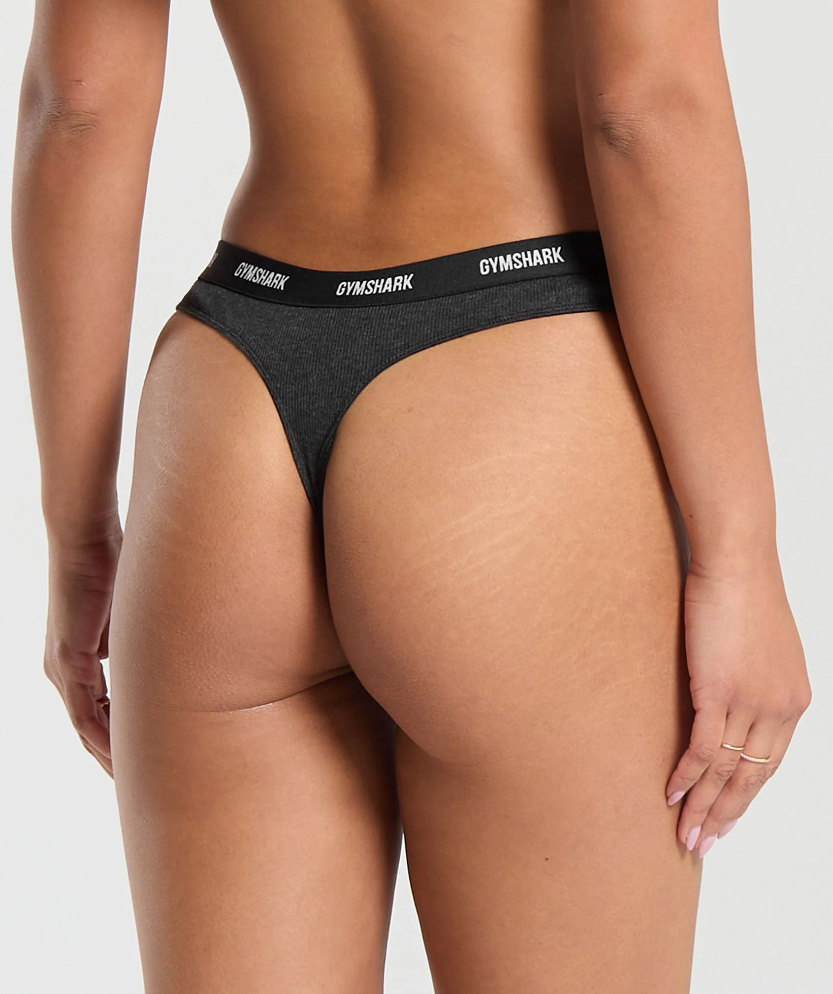 Gymshark Rib High Rise Thong - Midnight Black Marl - Image 2
