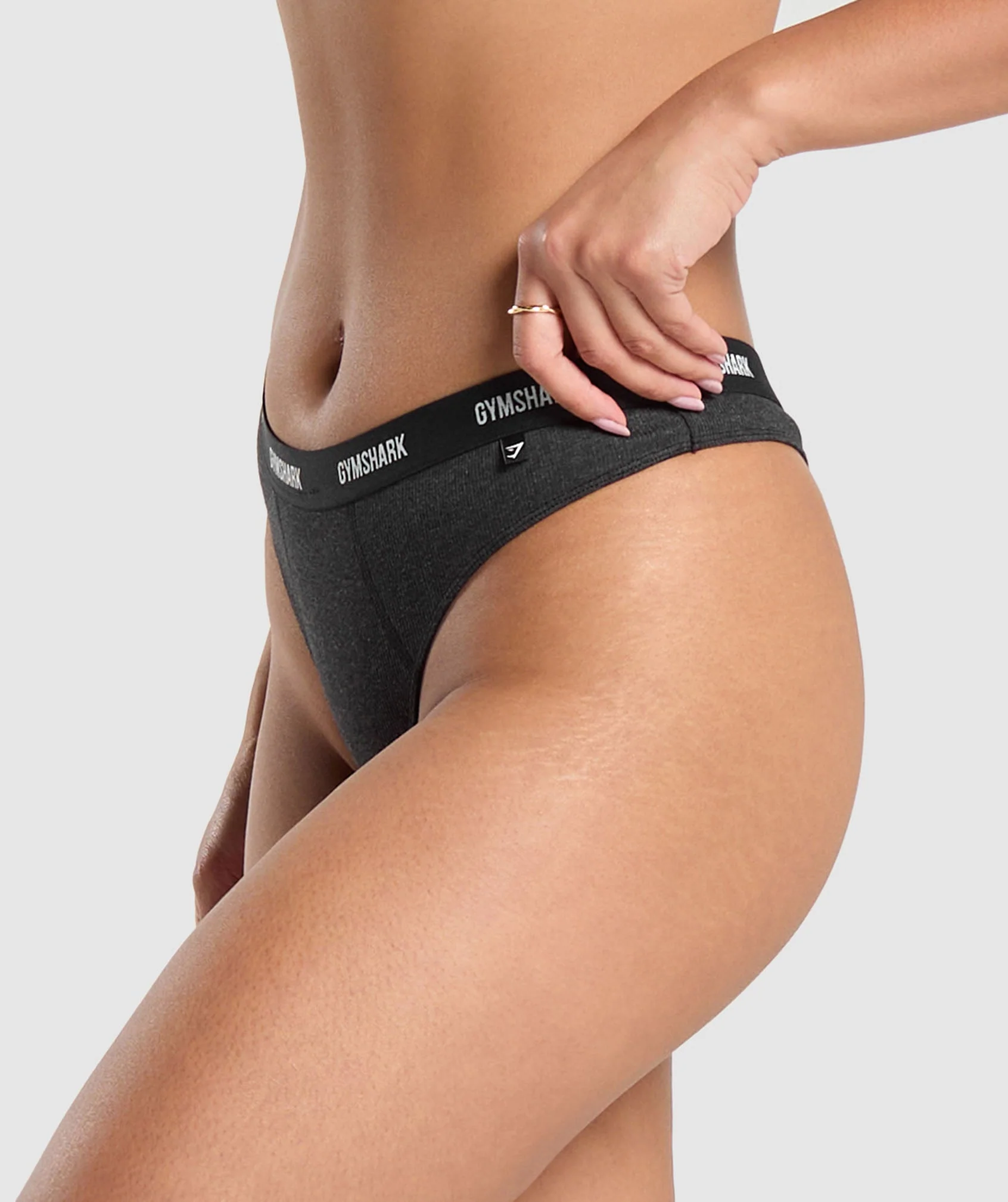 Gymshark Rib High Rise Thong - Midnight Black Marl - Image 3