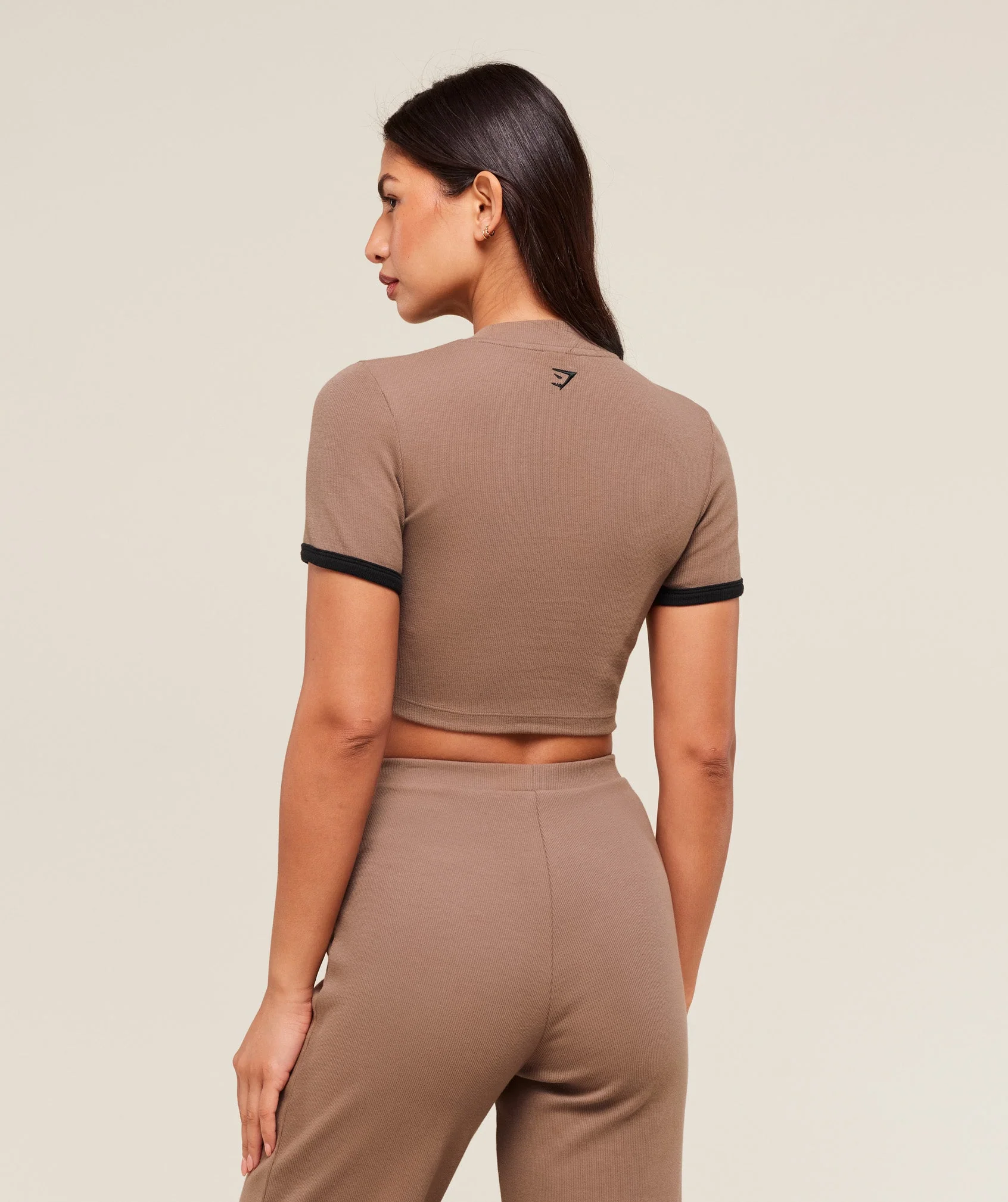 Gymshark Ribbed Cotton Crop Top - Mocha Mauve/Black - Image 2