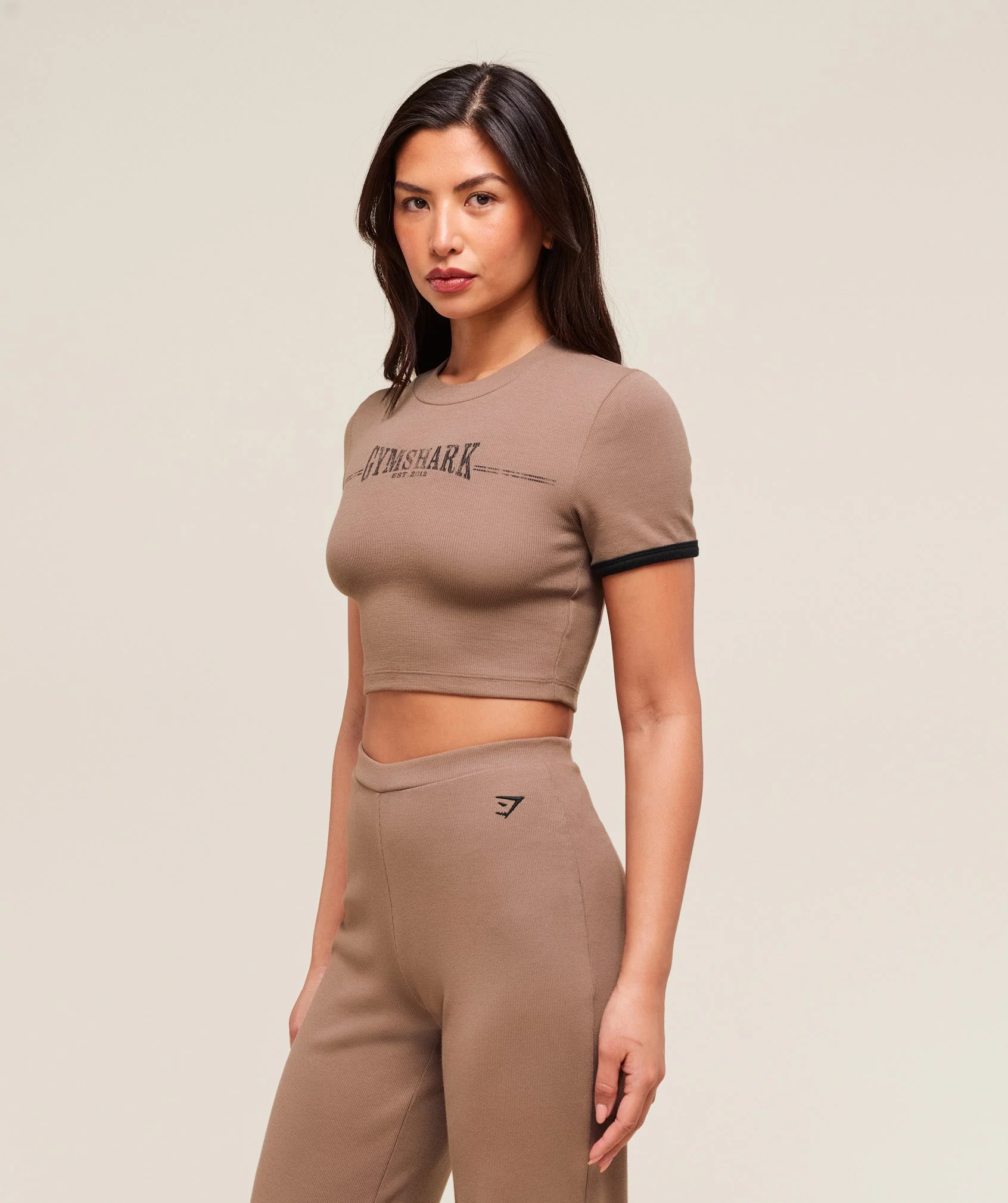 Gymshark Ribbed Cotton Crop Top - Mocha Mauve/Black - Image 3