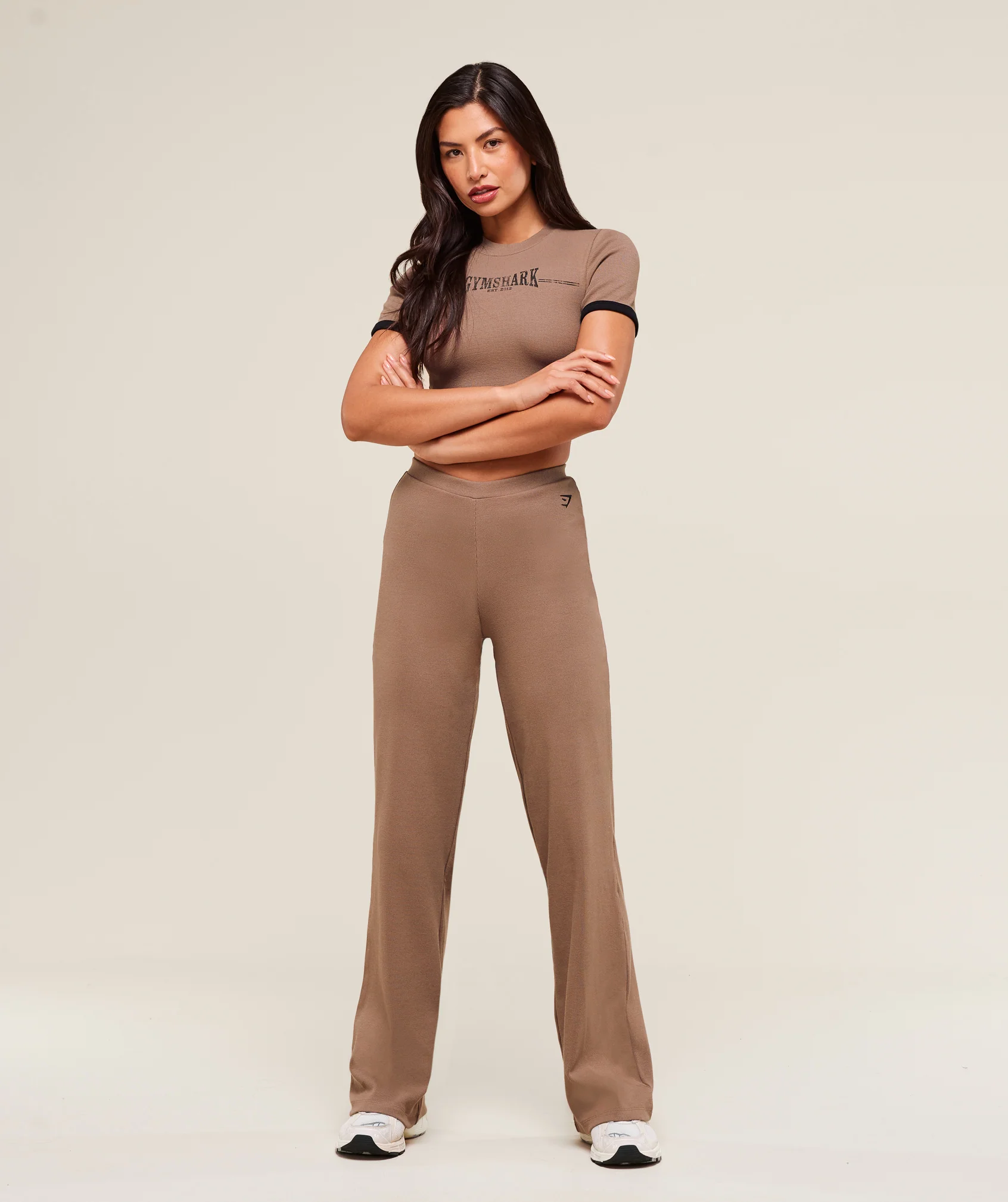 Gymshark Ribbed Cotton Straight Leg Pants - Mocha Mauve/Black - Image 5