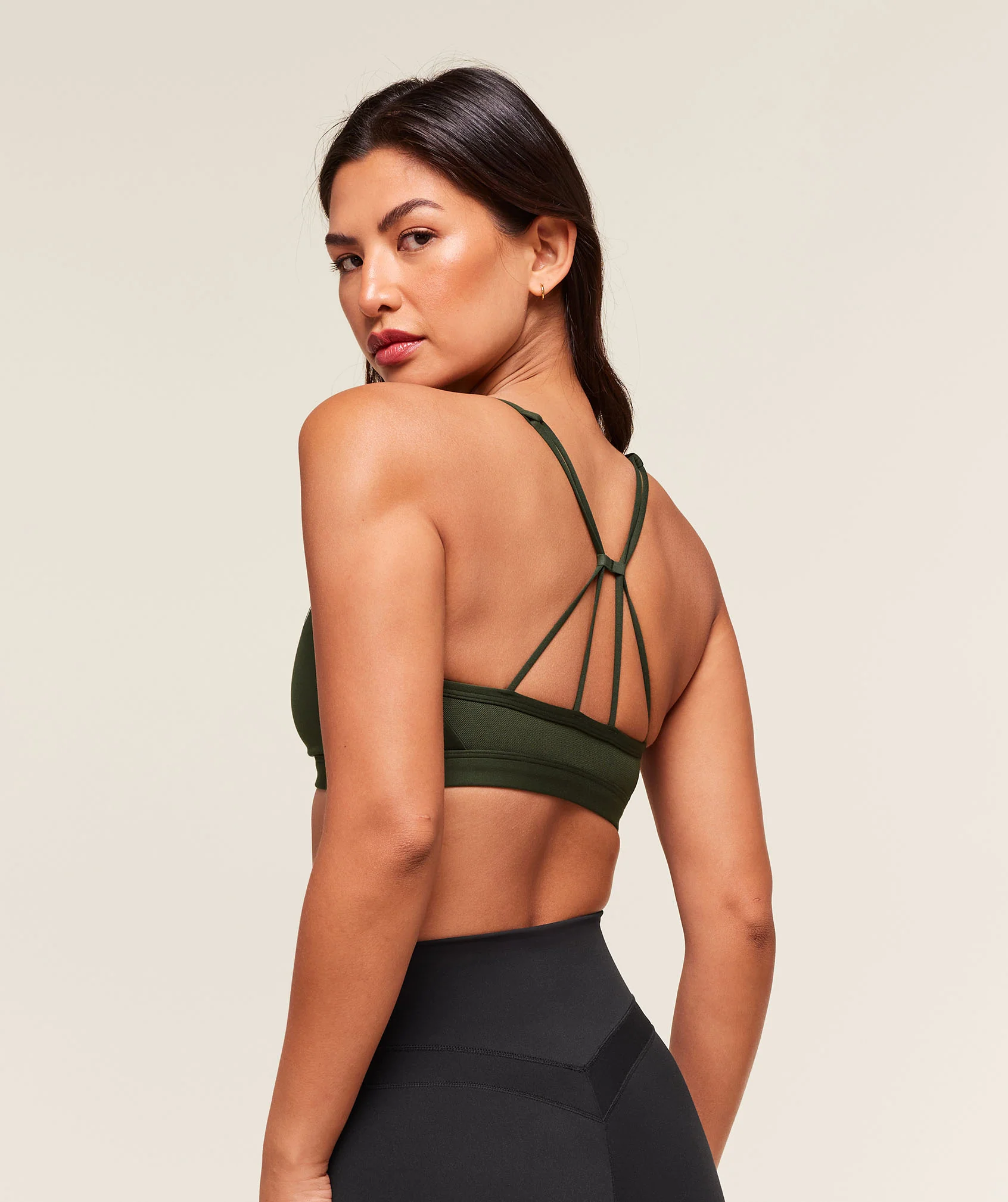 Gymshark Ruched Strappy Sports Bra - Winter Olive - Image 2