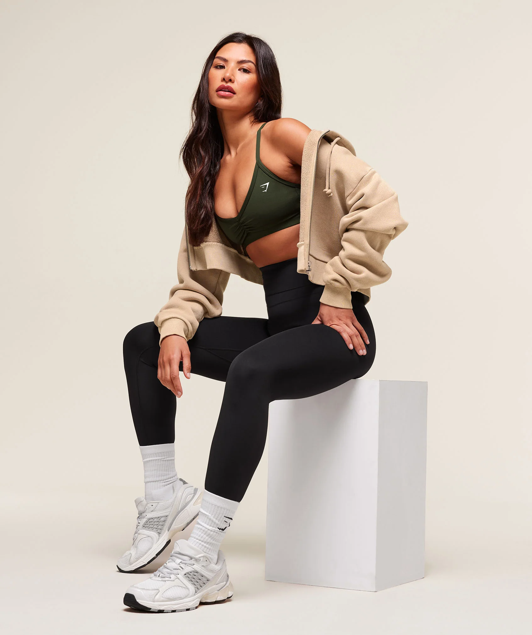 Gymshark Ruched Strappy Sports Bra - Winter Olive - Image 6