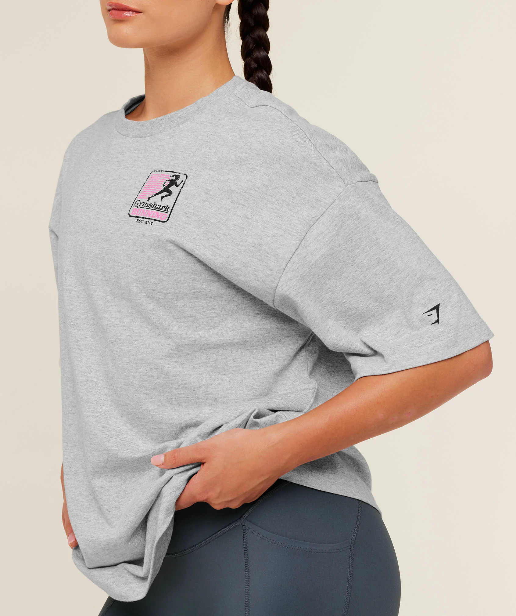 Gymshark Run Club Graphic Short Sleeve T-Shirt - Light Grey Core Marl - Image 5