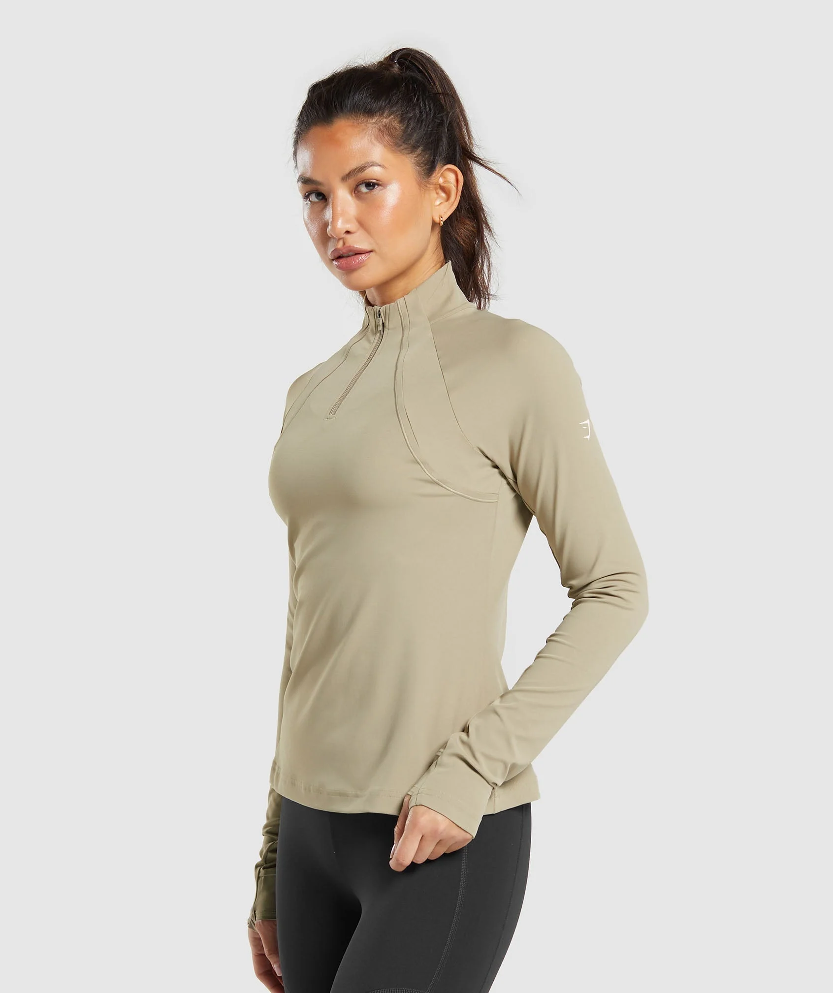 Gymshark Running 1/4 Zip - Cement Brown - Image 3