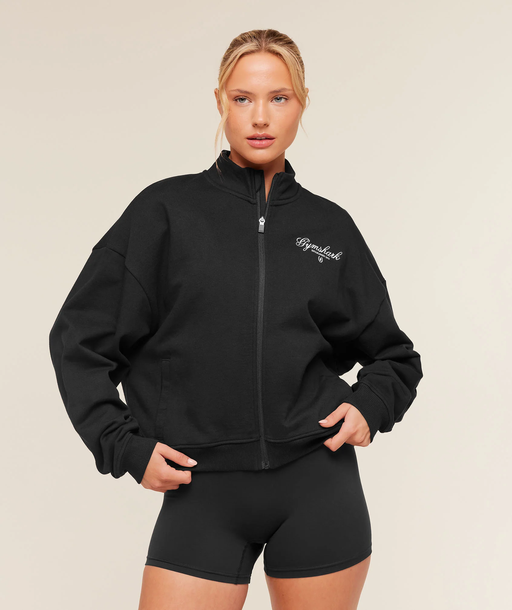 Gymshark Script Embroidery Oversized Zip Through - Black - Image 2