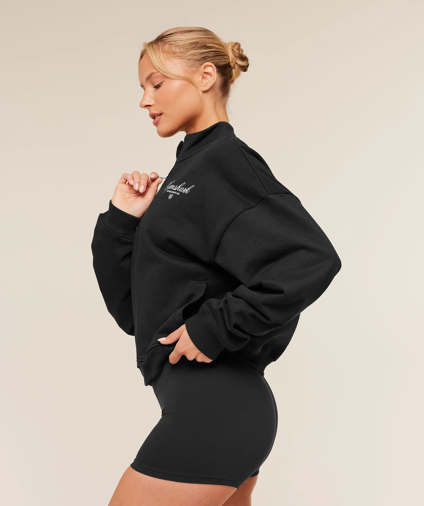 Gymshark Script Embroidery Oversized Zip Through - Black - Image 3