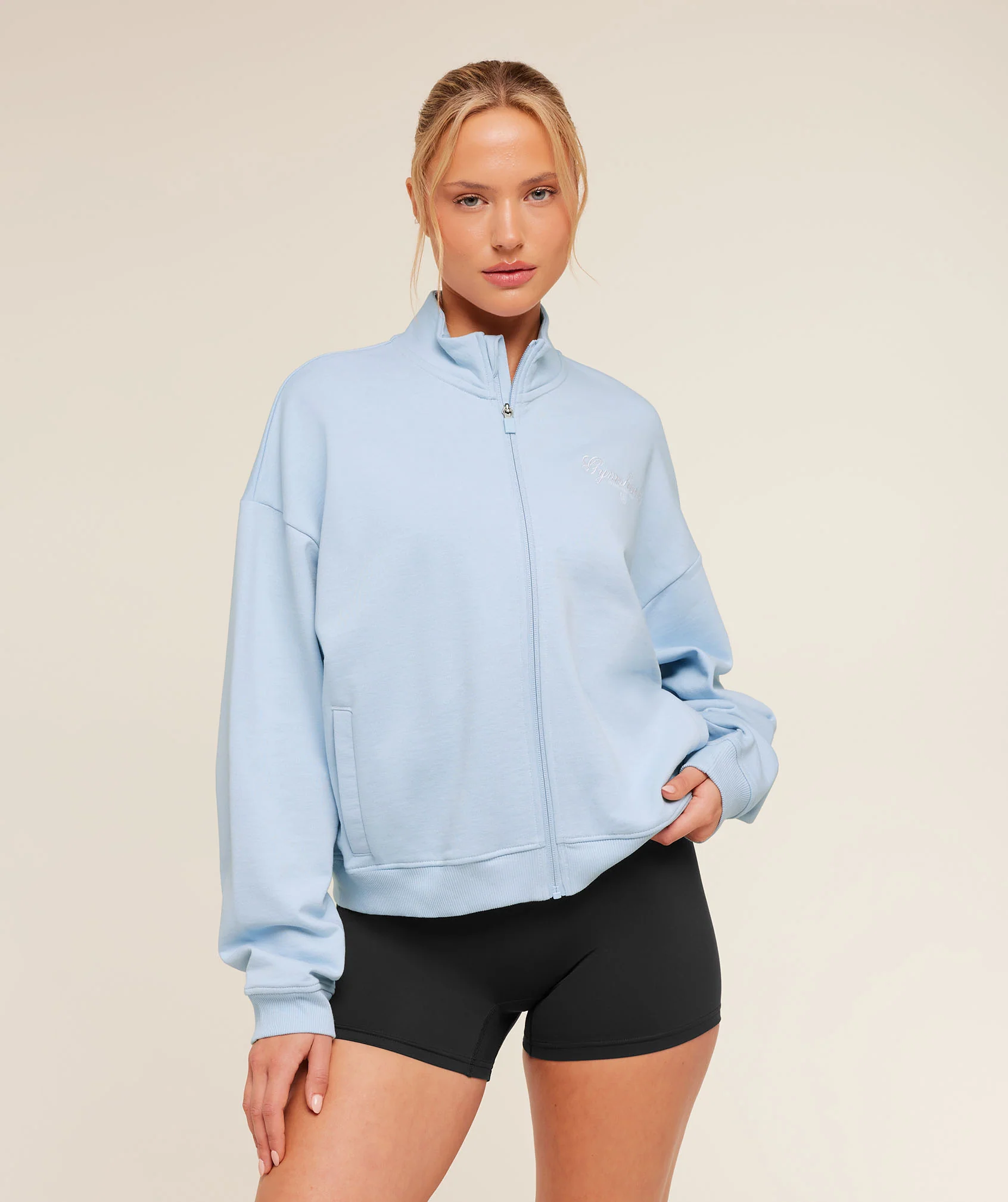 Gymshark Script Embroidery Oversized Zip Through - Chilled Blue - Image 2